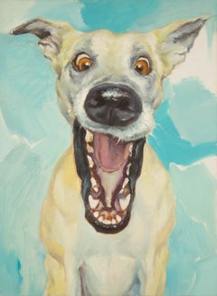 Jiao Wang Animal Óleo original sobre lienzo "Excitado"
