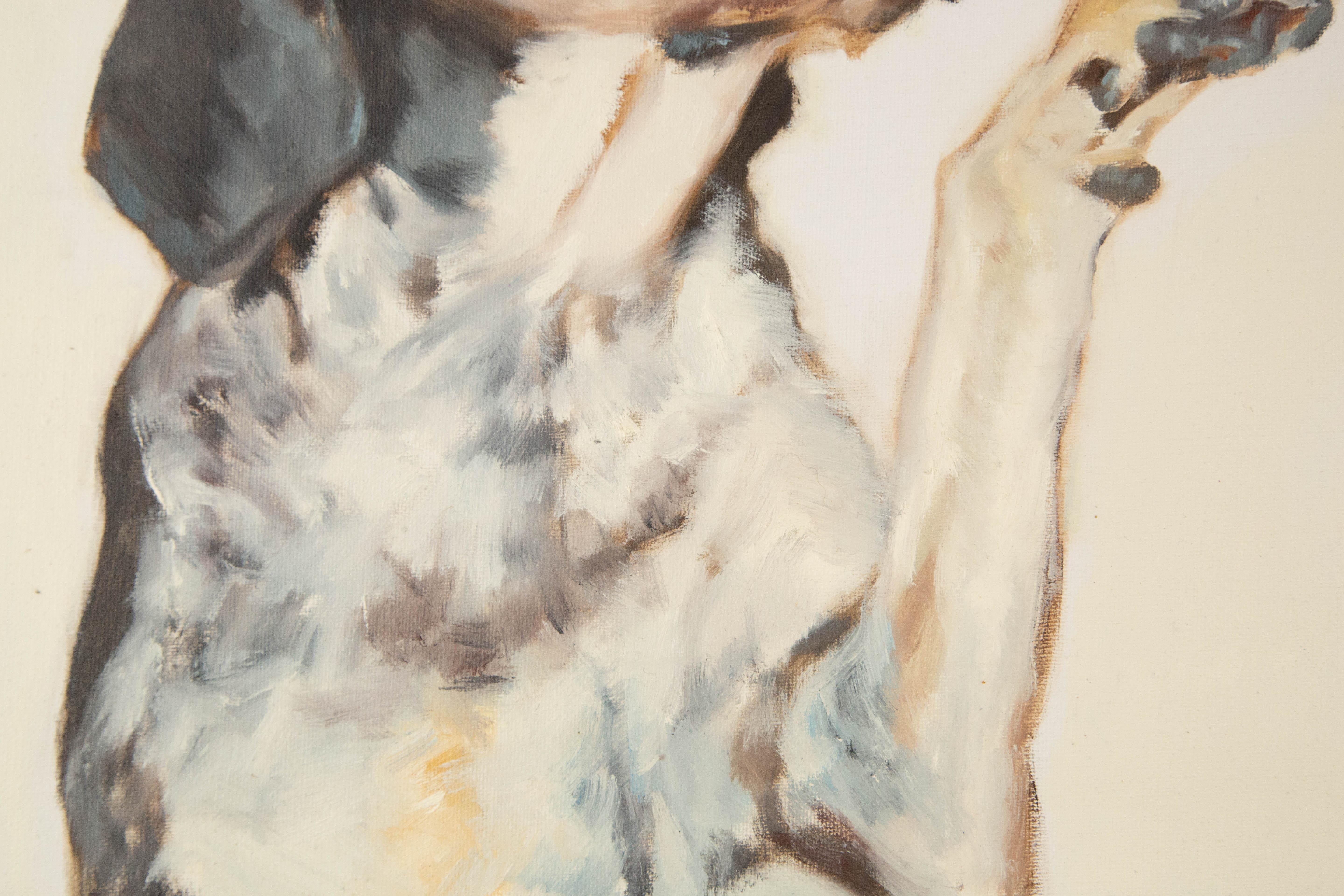 Huile sur toile originale d'un animal de Jiao Wang « Puppy's Family Series II » en vente 2