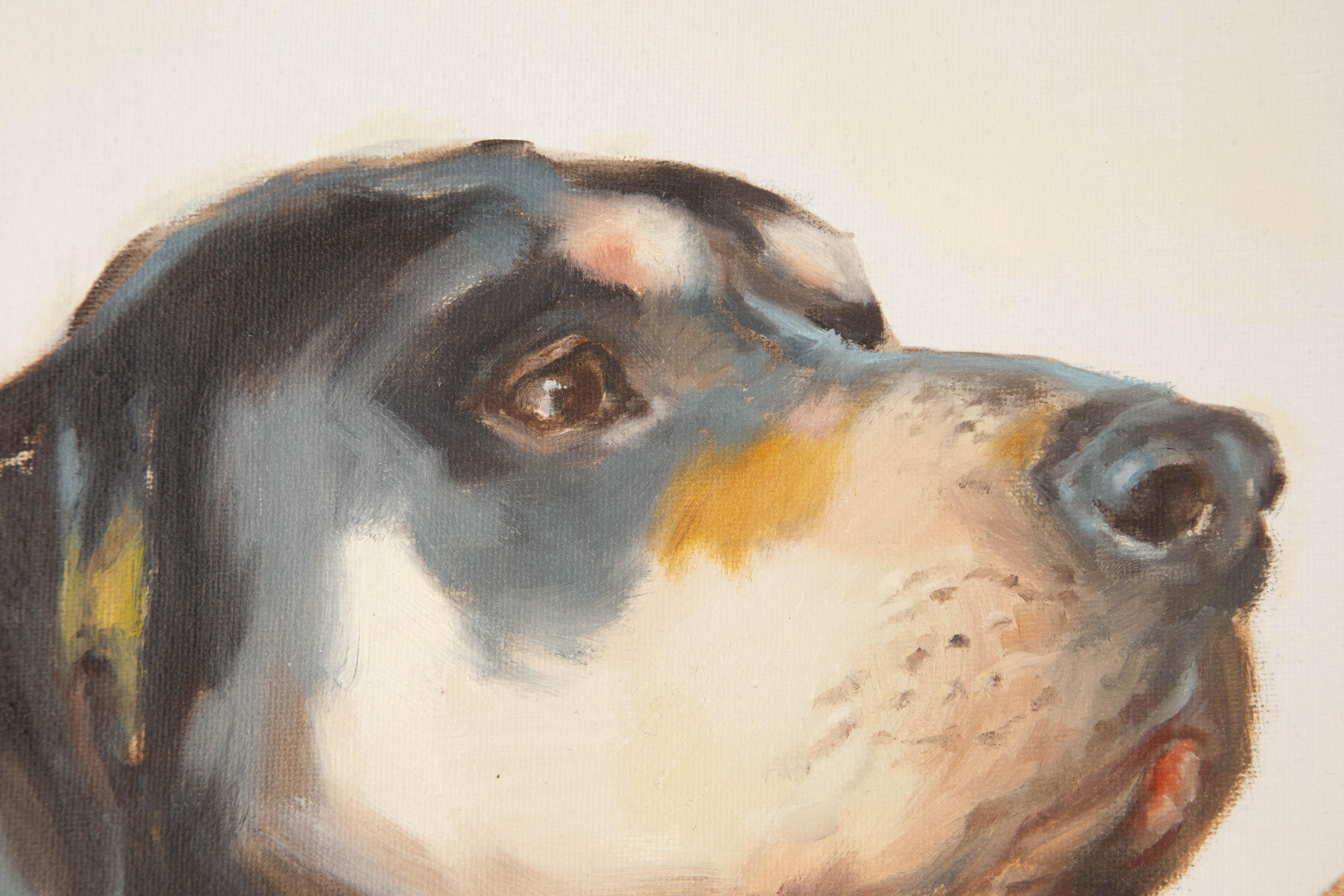 Huile sur toile originale d'un animal de Jiao Wang « Puppy's Family Series II » en vente 3