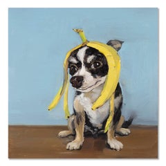 Jiao Wang Impressionist Original Oil On Canvas "Yellow Banana And Puppy"