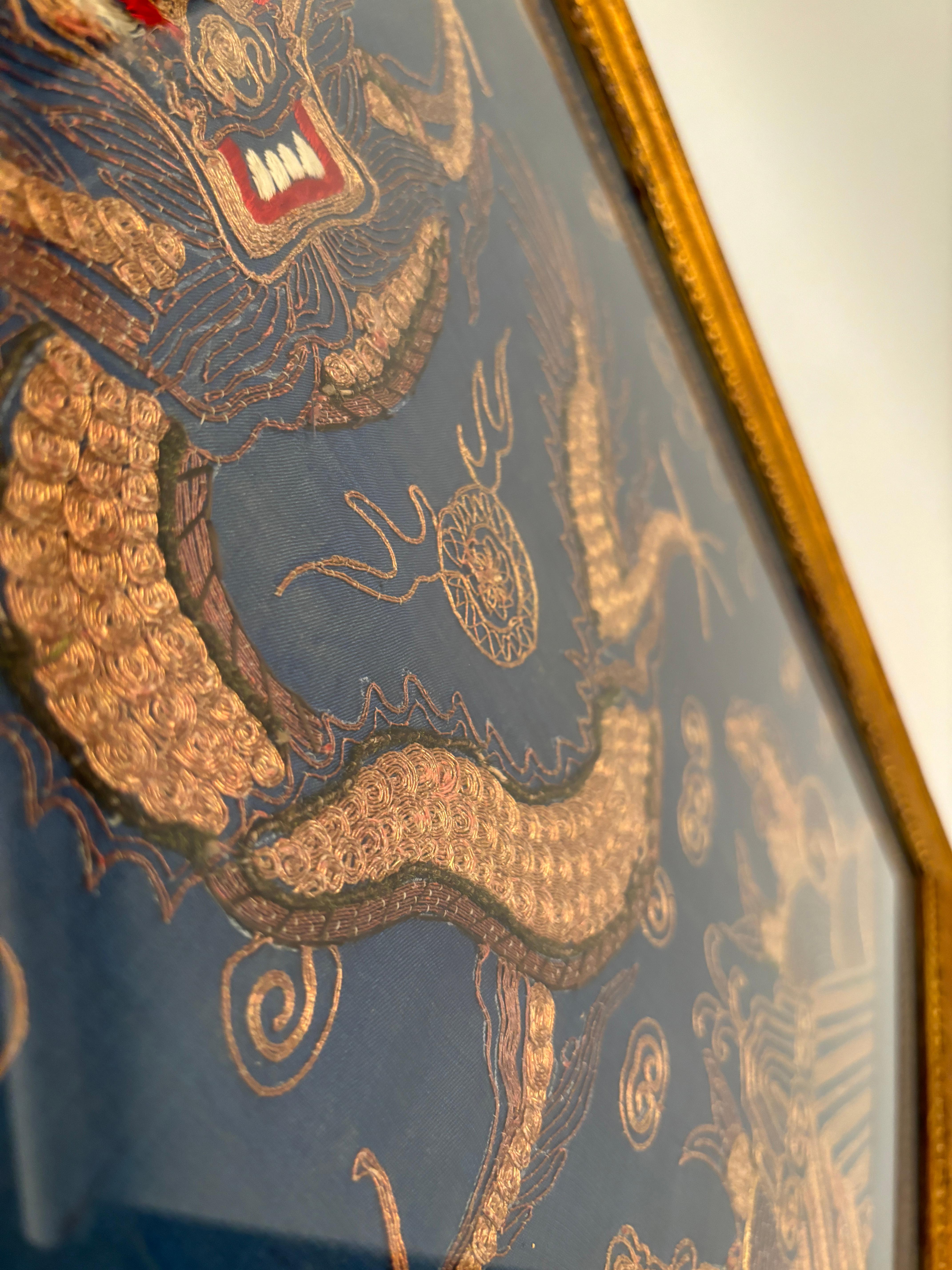 Jiaqing period, 1796–1820 Four-Clawed Gold Couched Dragon Framed Art For Sale 2