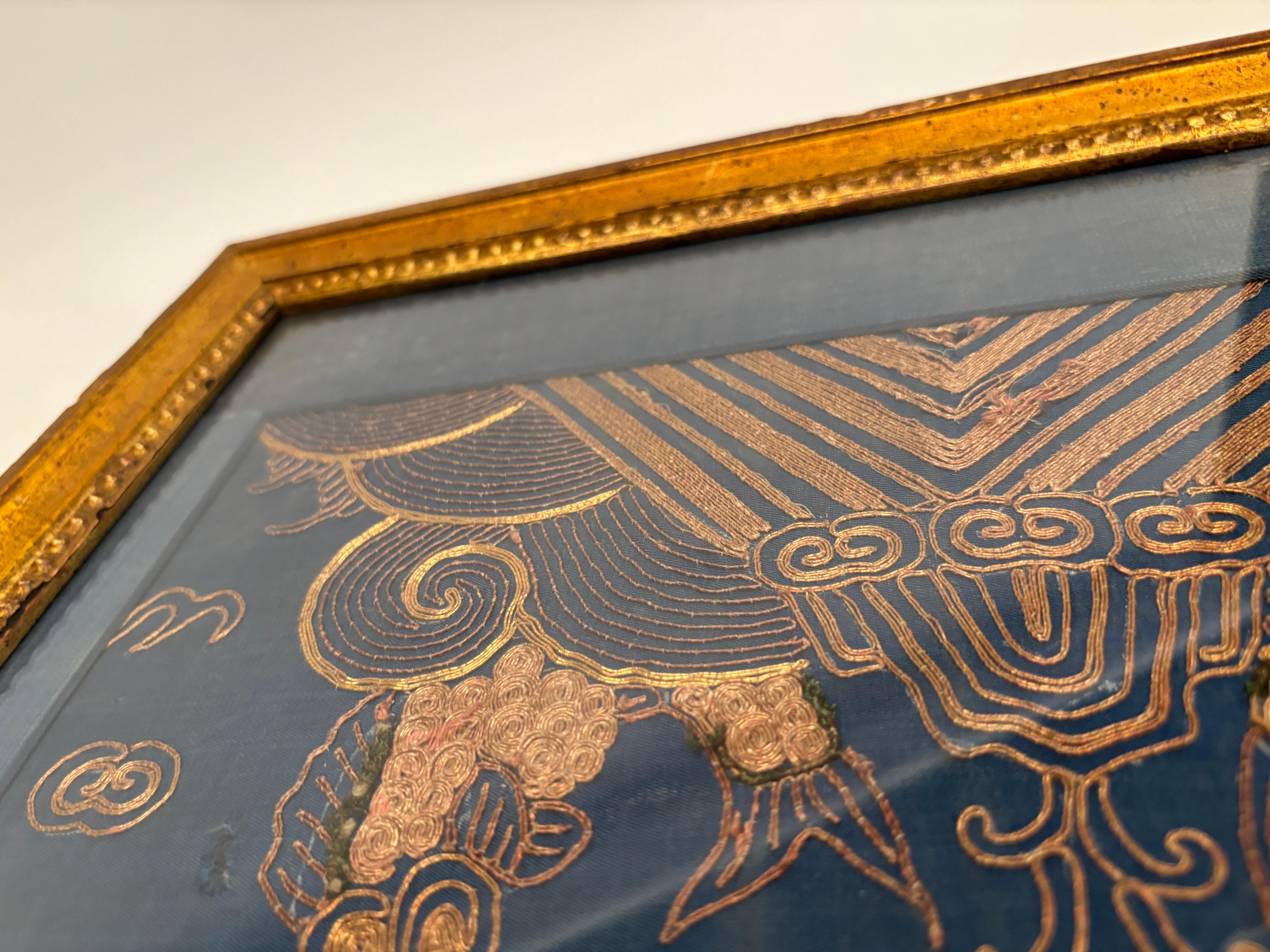 Jiaqing period, 1796–1820 Four-Clawed Gold Couched Dragon Framed Art For Sale 3