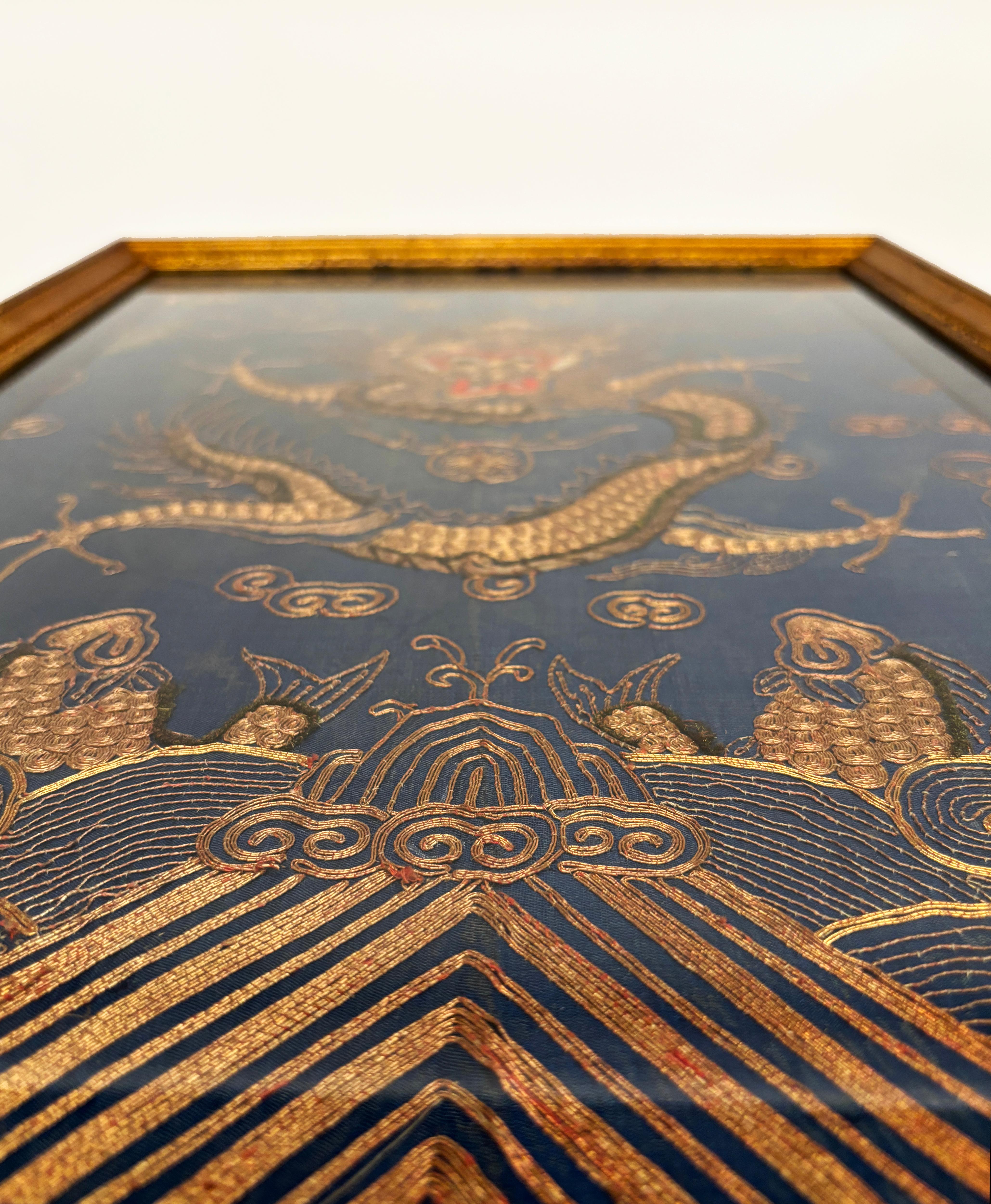 Jiaqing period, 1796–1820 Four-Clawed Gold Couched Dragon Framed Art For Sale 5