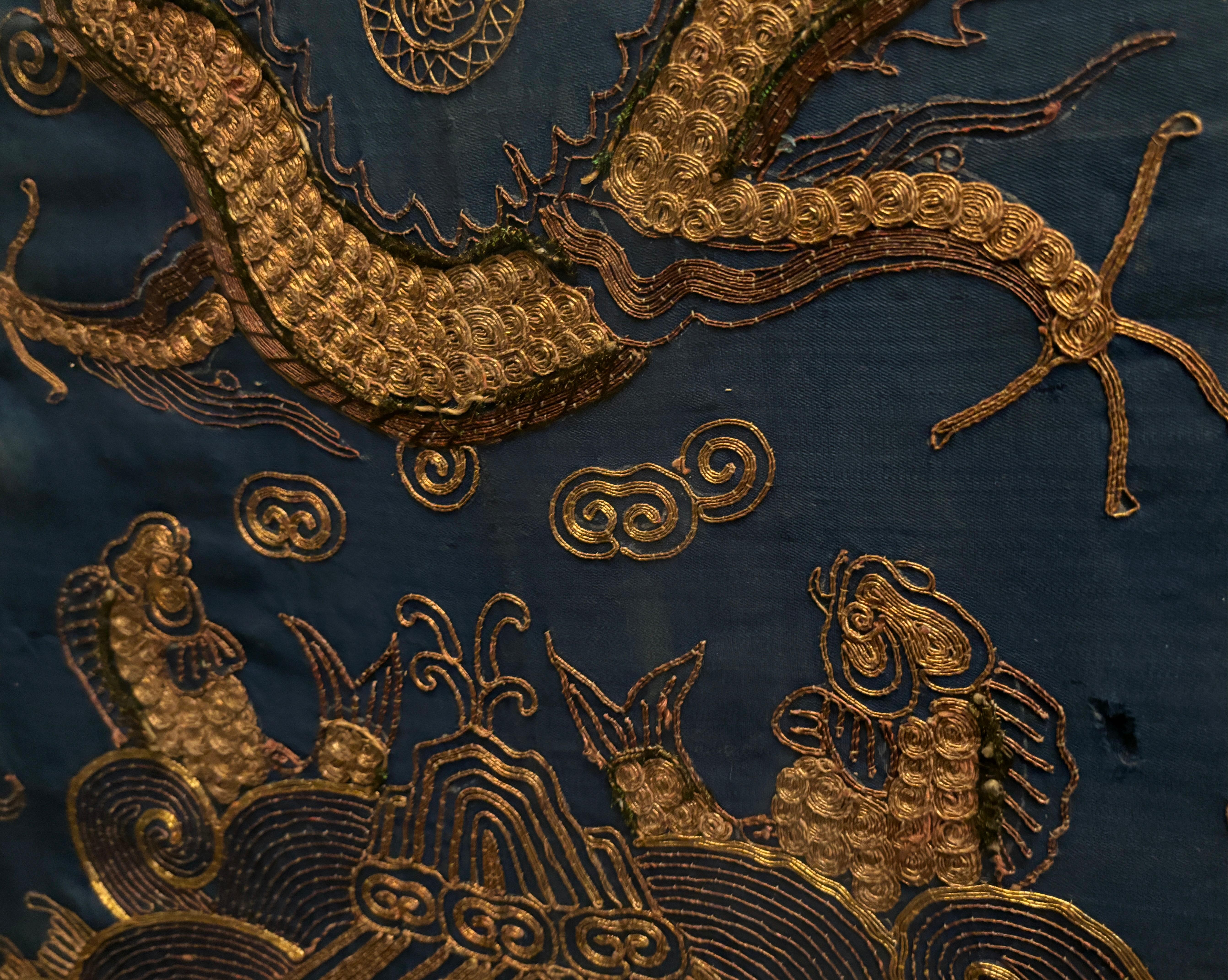 Jiaqing period, 1796–1820 Four-Clawed Gold Couched Dragon Framed Art For Sale 6