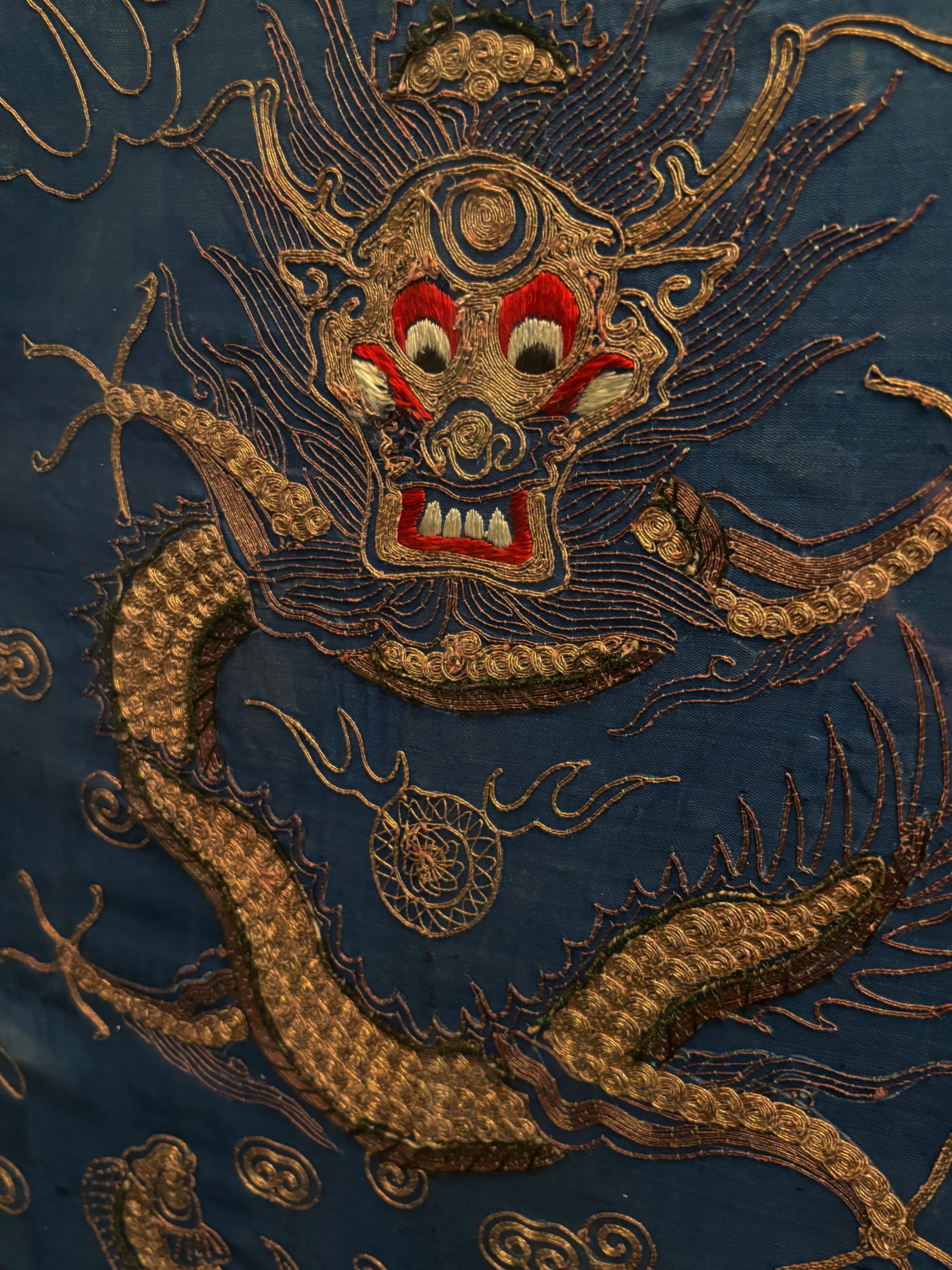 Jiaqing period, 1796–1820 Four-Clawed Gold Couched Dragon Framed Art For Sale 7