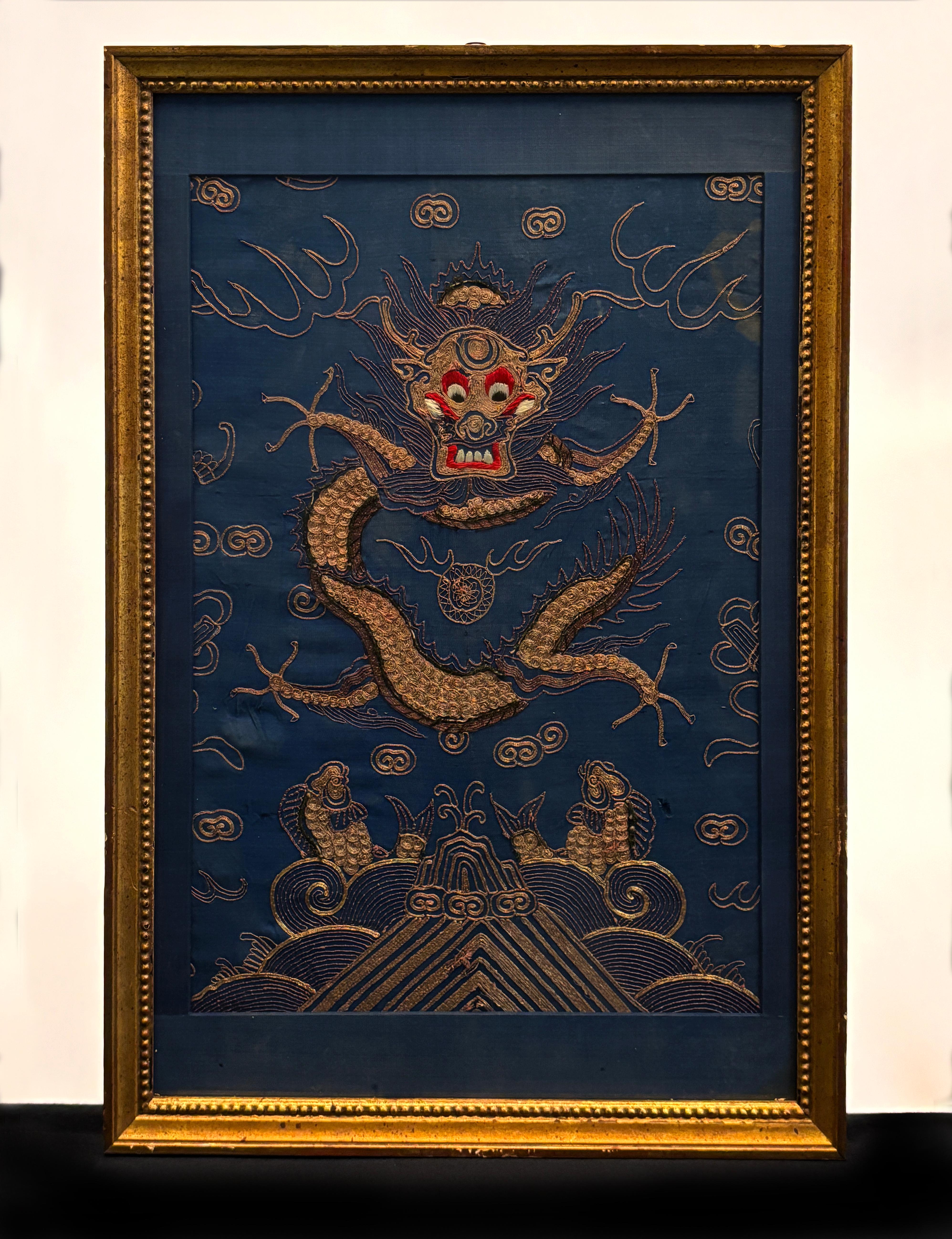 Qing Jiaqing period, 1796–1820 Four-Clawed Gold Couched Dragon Framed Art For Sale