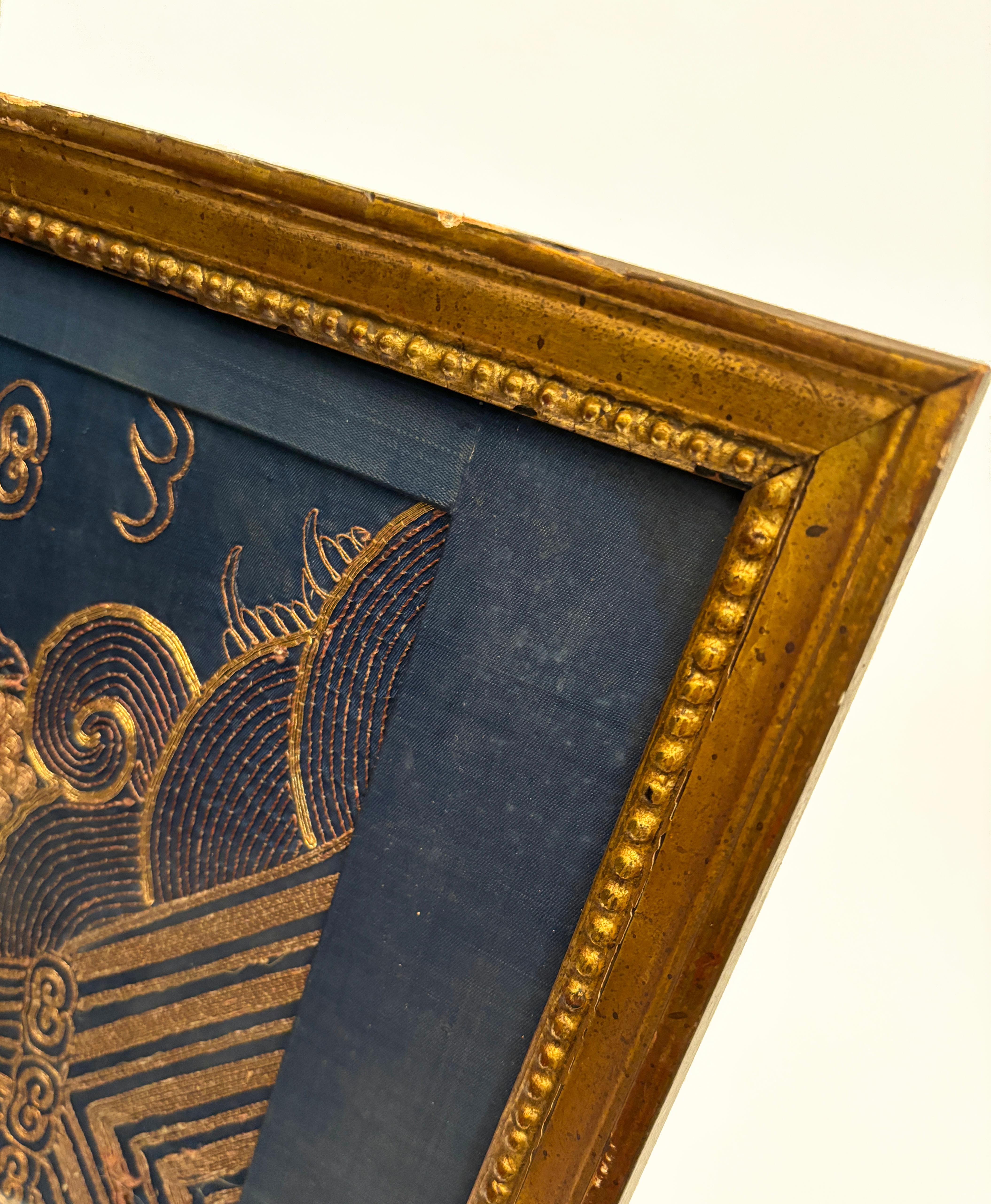 Hand-Crafted Jiaqing period, 1796–1820 Four-Clawed Gold Couched Dragon Framed Art For Sale