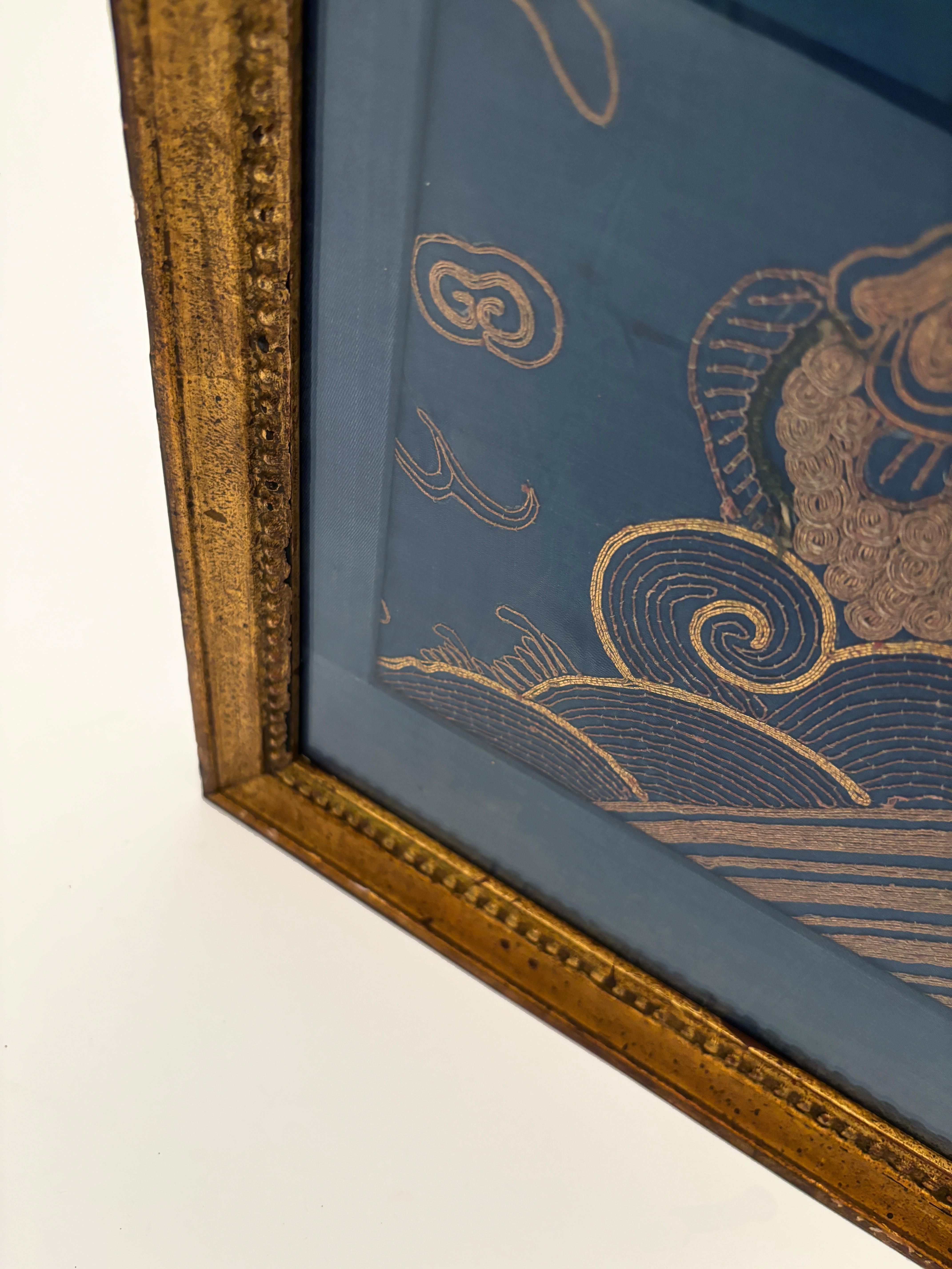 Fabric Jiaqing period, 1796–1820 Four-Clawed Gold Couched Dragon Framed Art For Sale