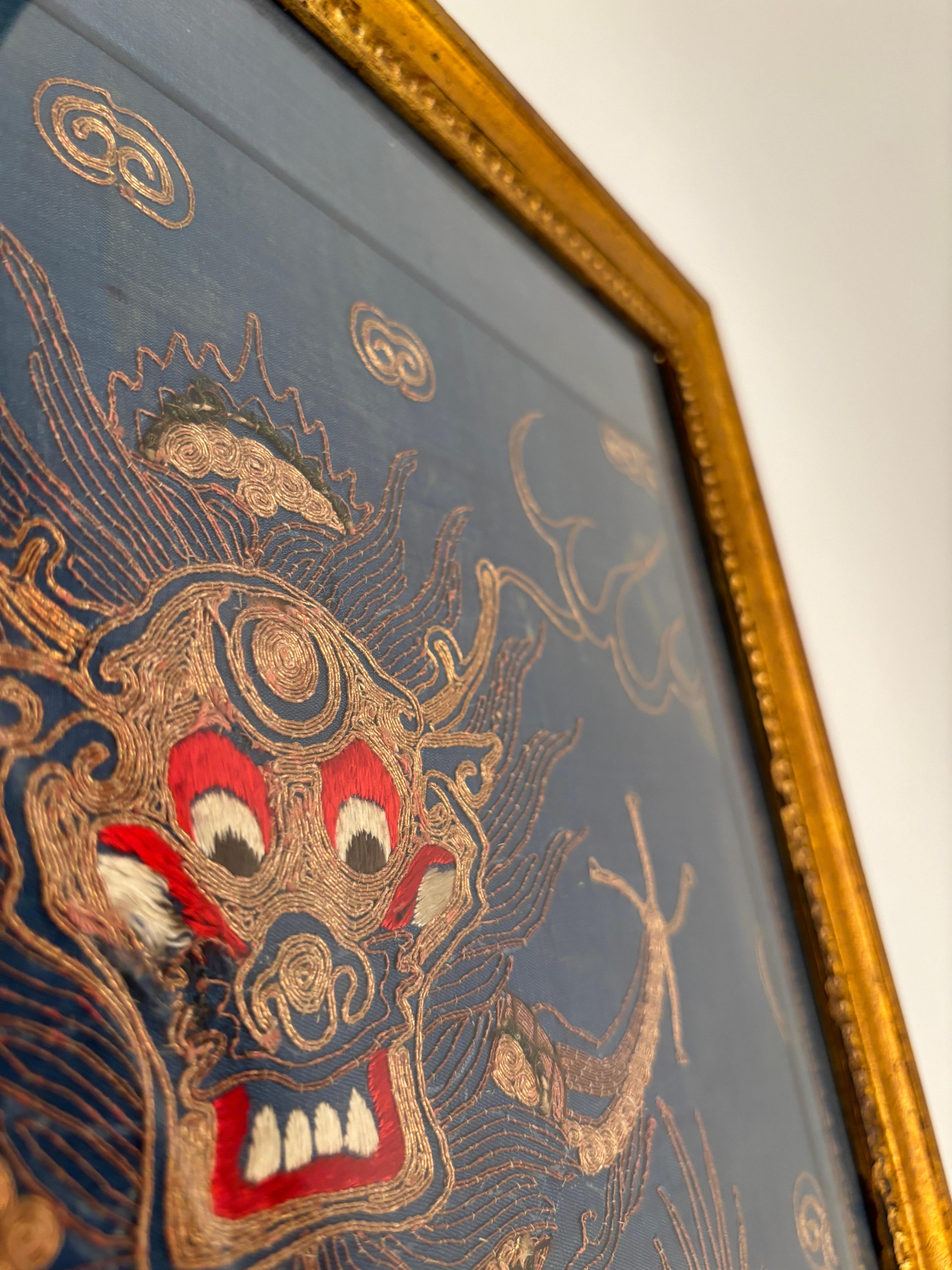 Jiaqing period, 1796–1820 Four-Clawed Gold Couched Dragon Framed Art For Sale 1
