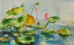 Jiaxin Luo Floral Original Oil On Canvas "Lotus"