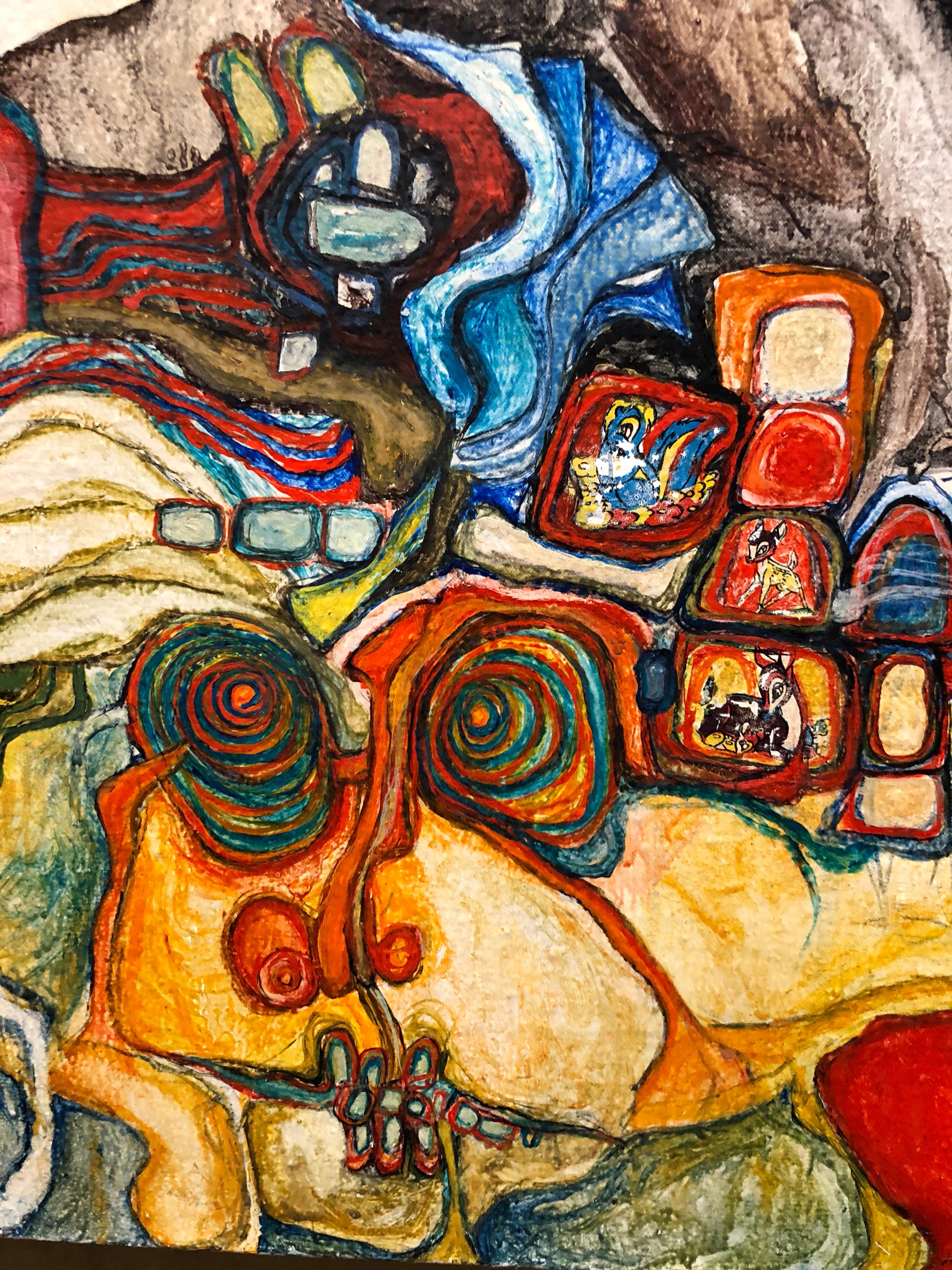 French Jewish Post Holocaust Abstract Painting Manner of Hundertwasser Art Brut For Sale 2