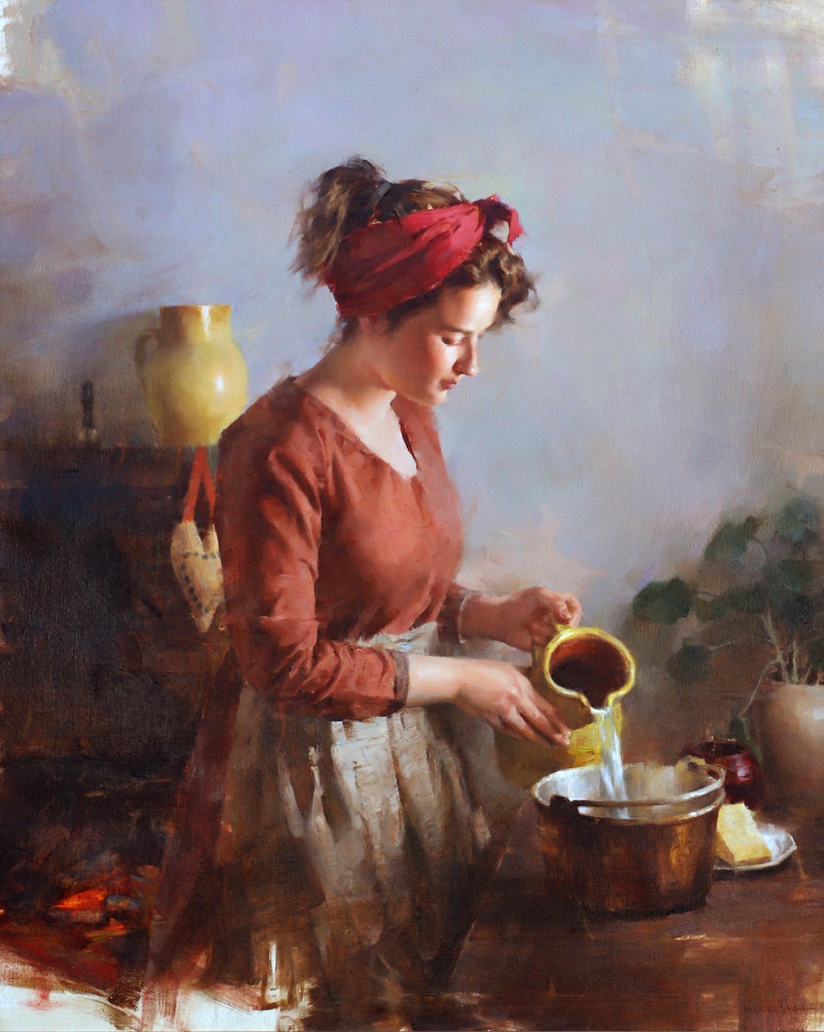 Die Zubereitung der Mahlzeit (Realismus), Painting, von Jie Wei Zhou