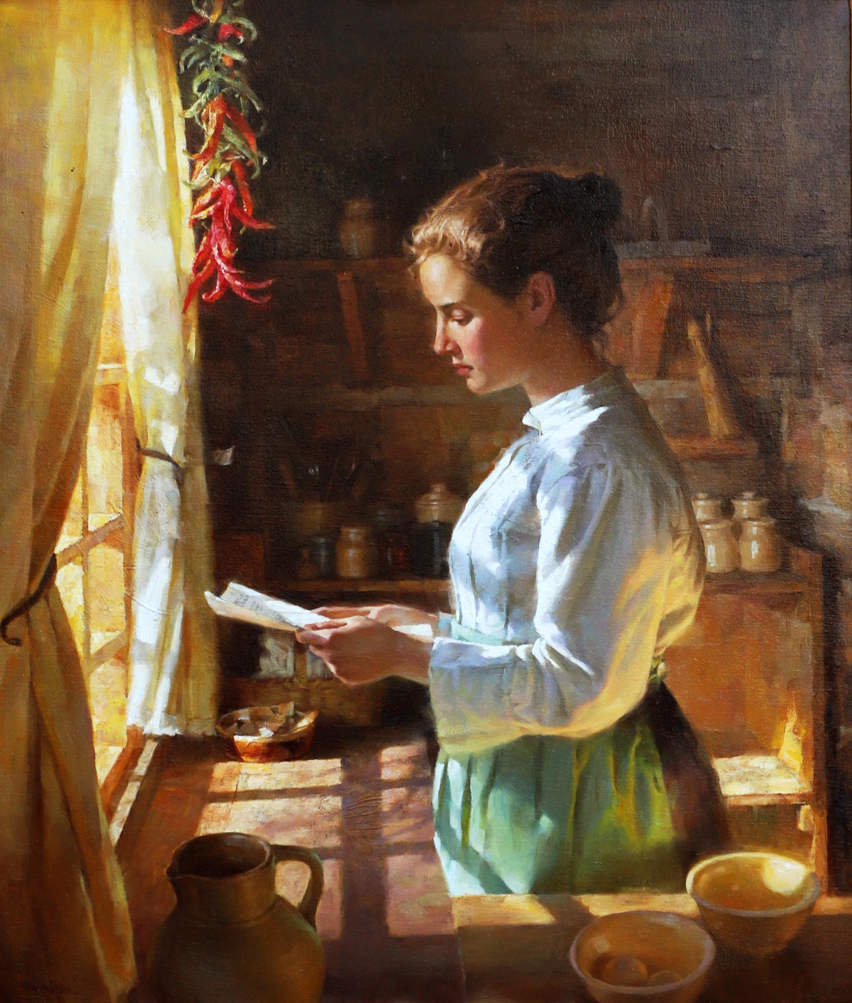 Der Brief (Realismus), Painting, von Jie Wei Zhou