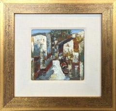 Moderna pittura ad olio cubista astratta di città dai toni neutri e smorzati