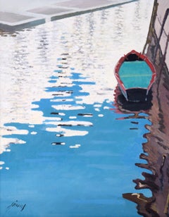"Waiting for My Juliet" Venice Canal Boat in Oil on Canvas