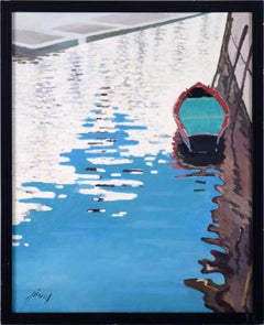 „Waiting for My Juliet“ Canal Boat aus Venedig, Öl auf Leinwand