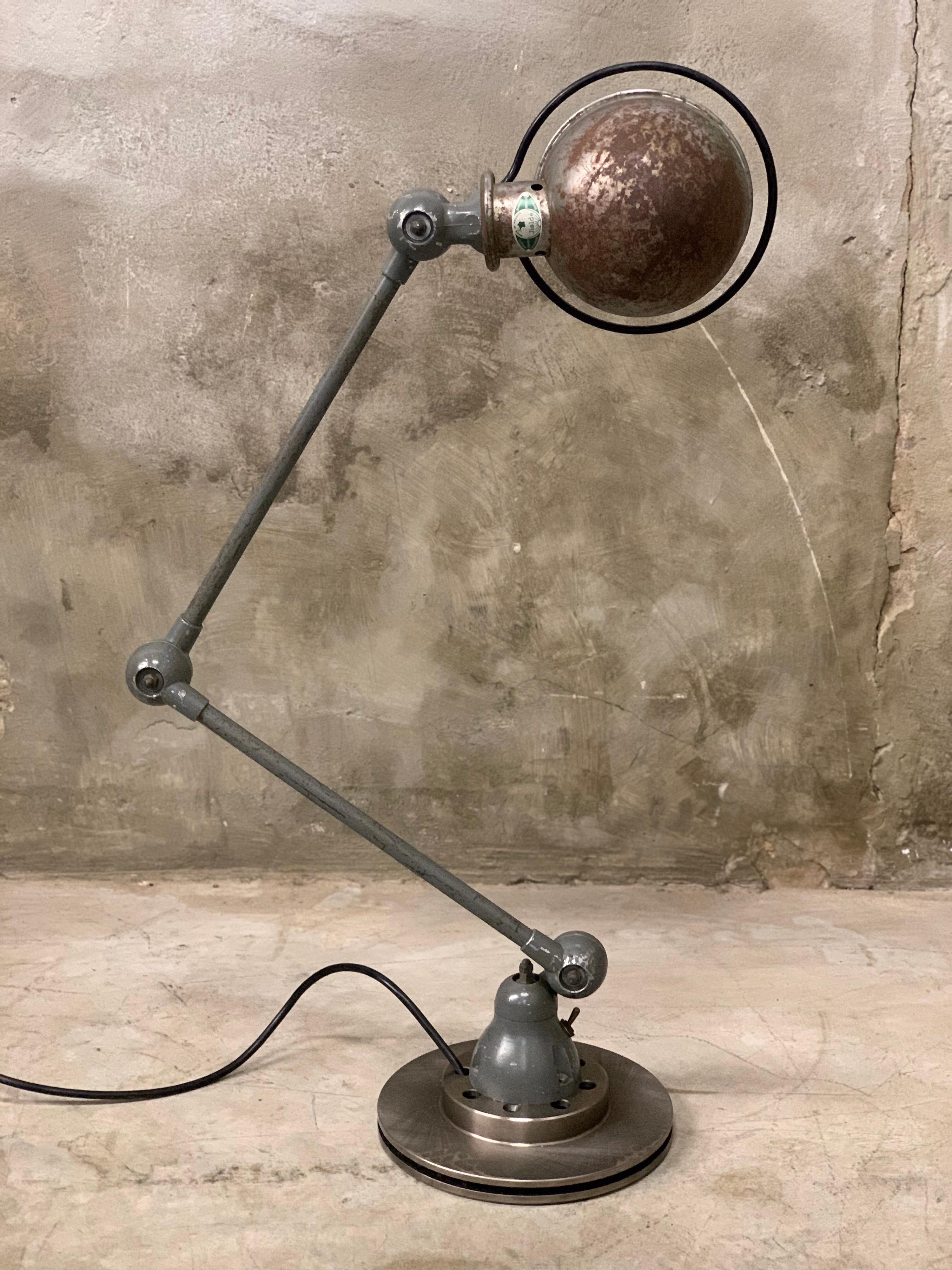 Metal Jieldé Industrial 2 Arm Table Lamp by Jean-Louis Domecq, 1960