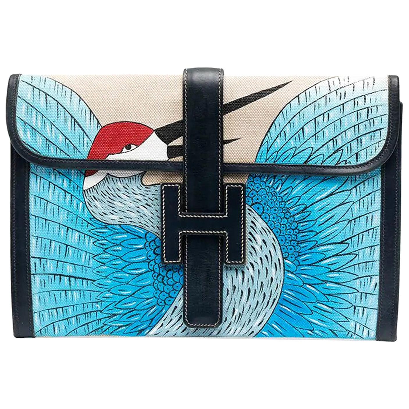 Jige Navy & White Clutch Customised with Bird