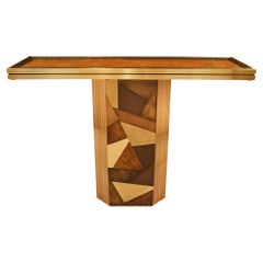 "Jigsaw" Console Table in Brass and Murano Glass Fragments