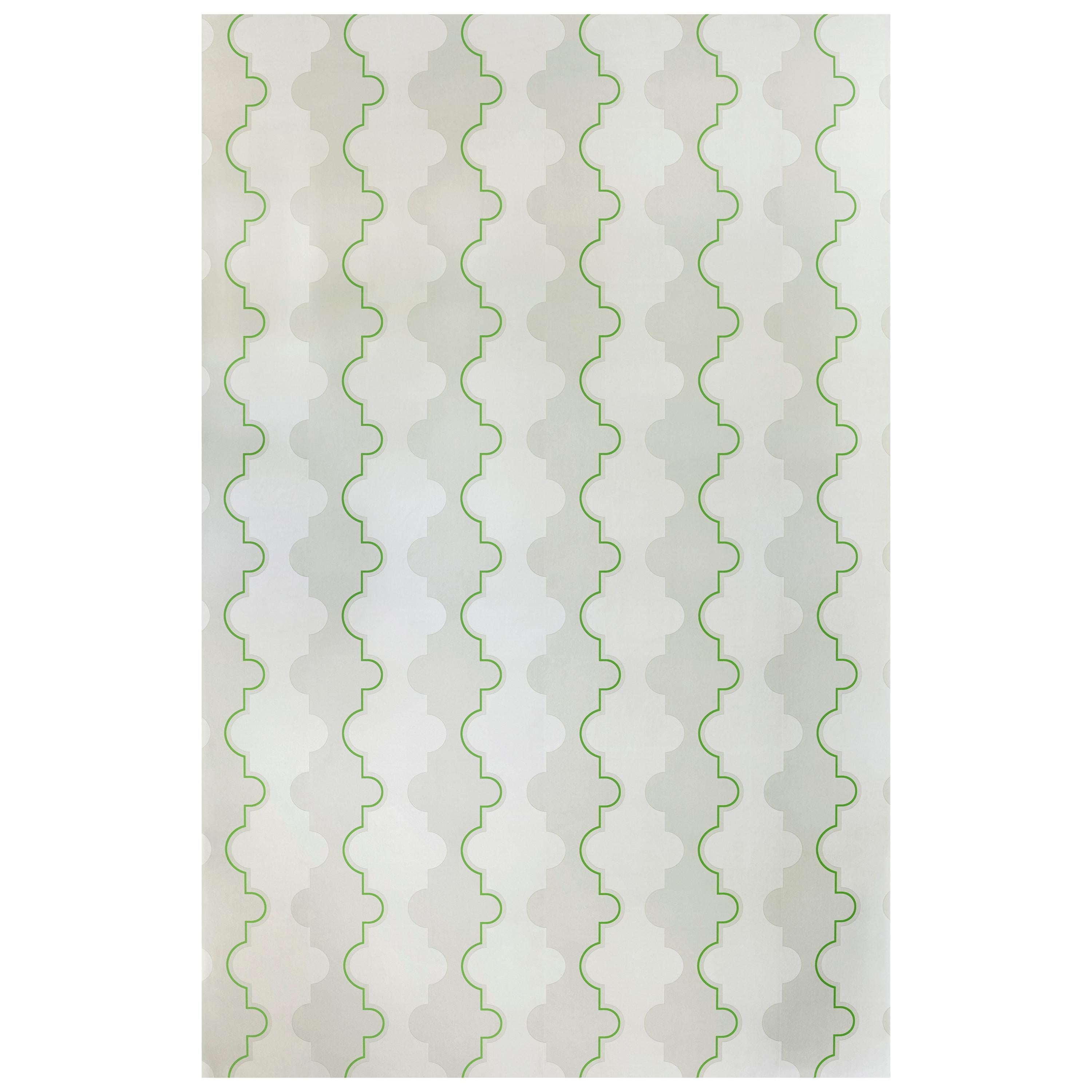 'Jigsaw' Contemporary, Traditional Wallpaper in Green For Sale