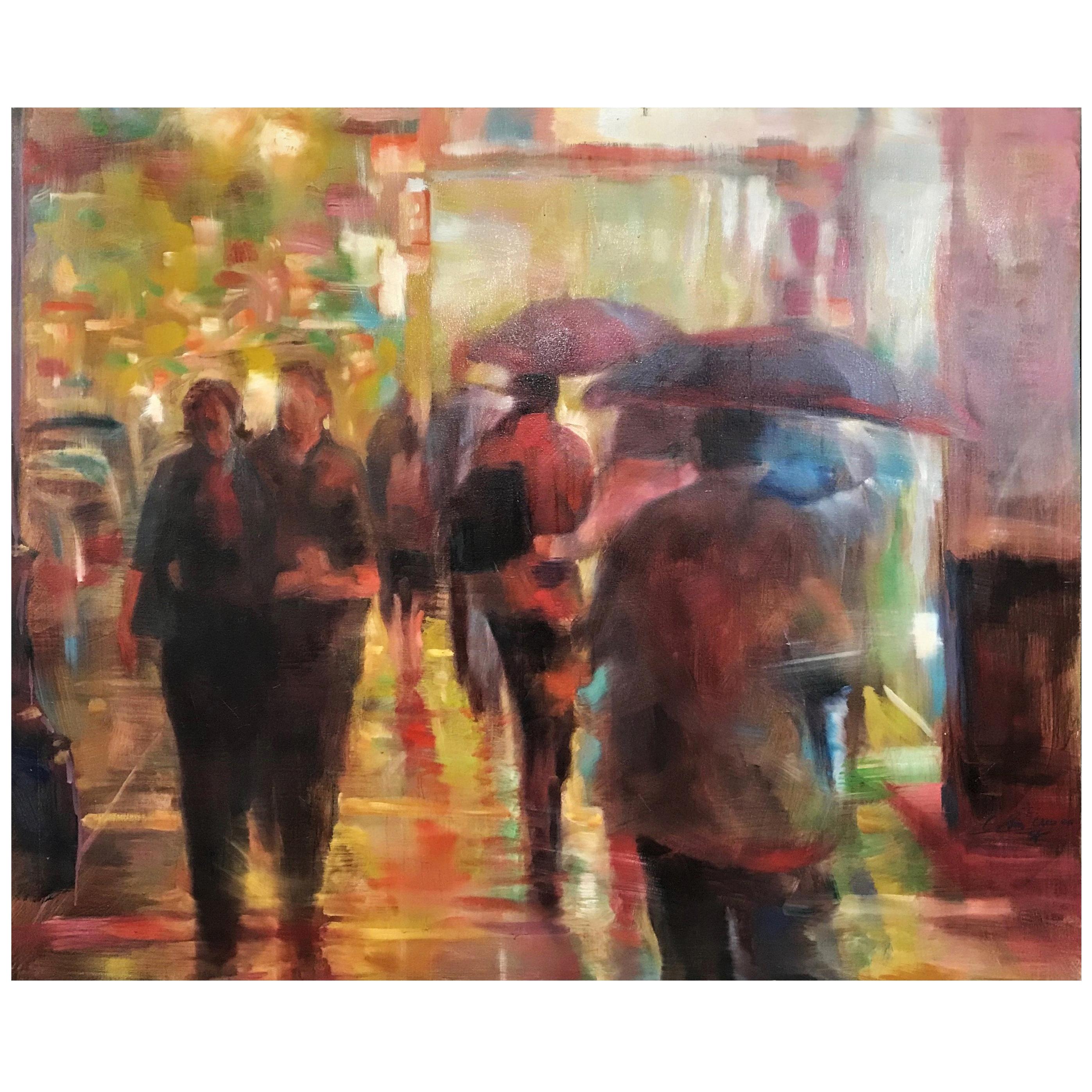 Jih-Chin Wu, Neon Crowd, Contemporary Taiwanese Oil on Canvas Painting