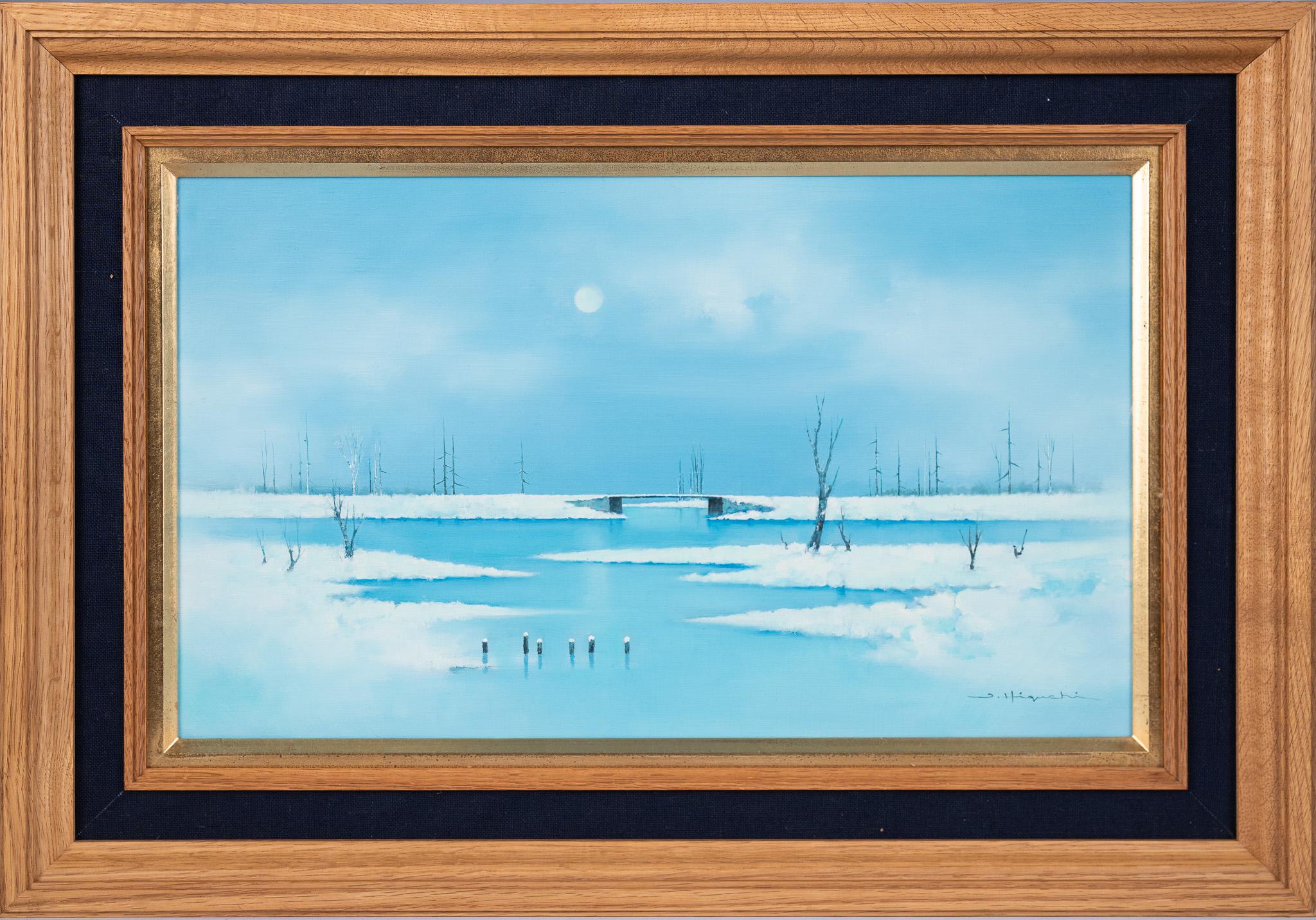 "Frozen" ist eine leuchtende Winterlandschaft von Jihei Higuchi, der in Japan als "Higuchi of Blue" für seinen meisterhaften Einsatz von kühlen Klangharmonien gefeiert wird. In diesem Werk verschmelzen kristalline Schattierungen von Eisblau und