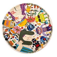 "A World of Its Own" Large Porcelain Plate with Colorful Figurative Elements