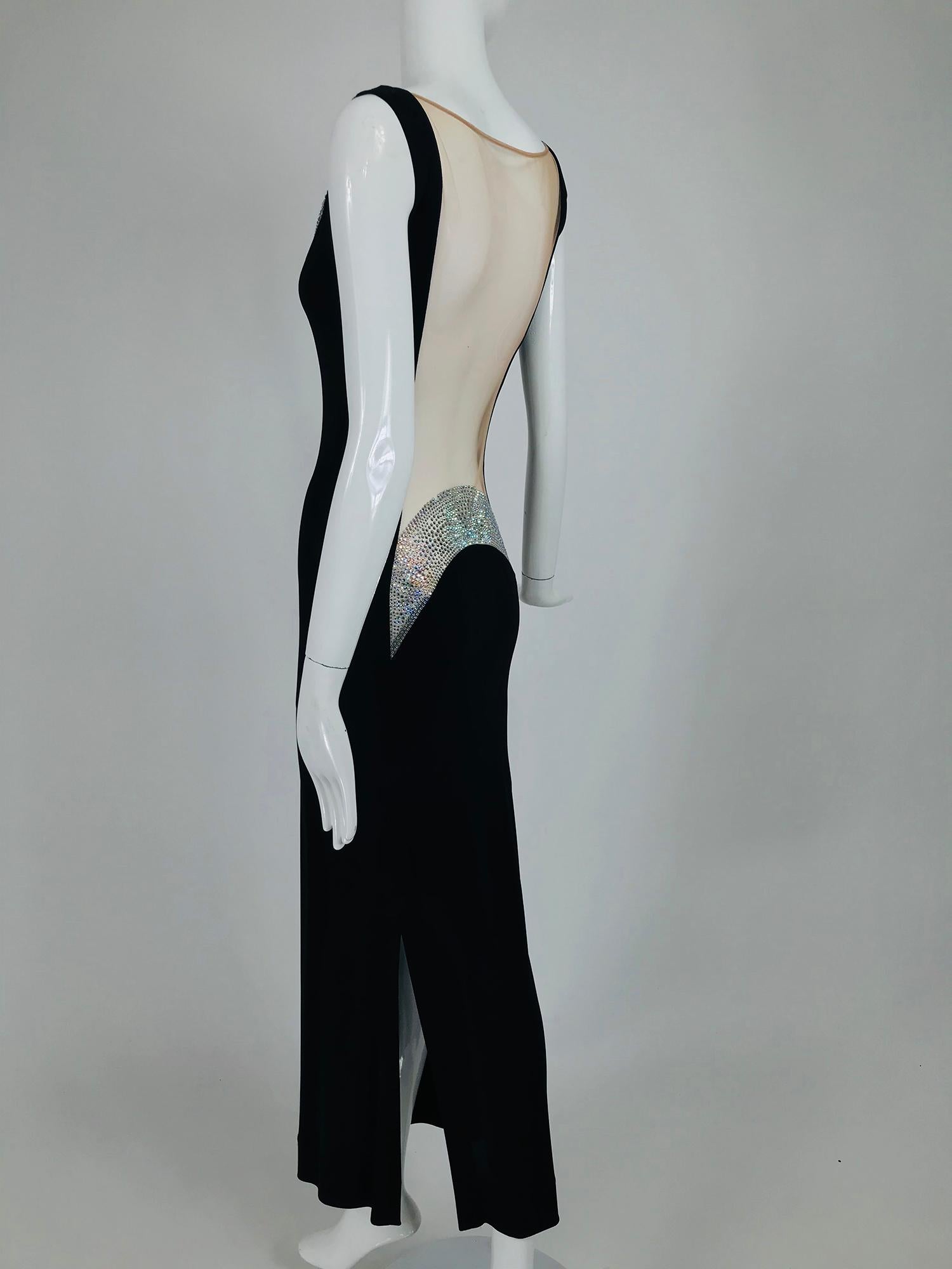 JIKI Monte-Carlo - Robe dos nu en crêpe noir et maille de cristal en maille 5