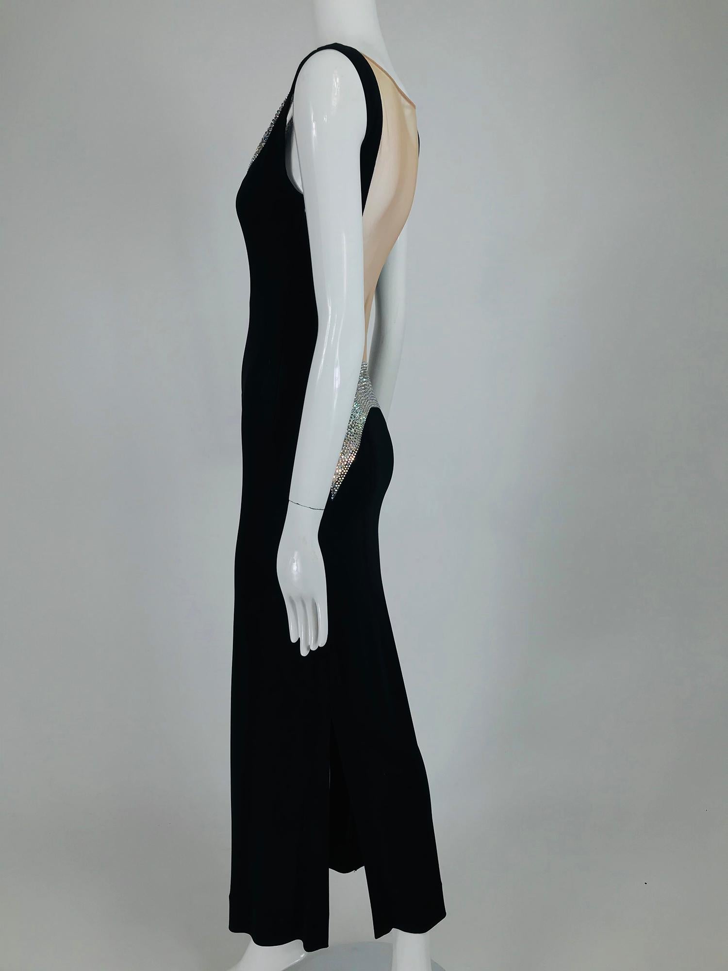 JIKI Monte-Carlo - Robe dos nu en crêpe noir et maille de cristal en maille 6