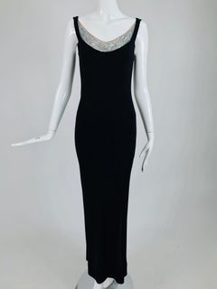 JIKI Monte-Carlo Black Crepe Backless Nude Mesh Crystal Gown