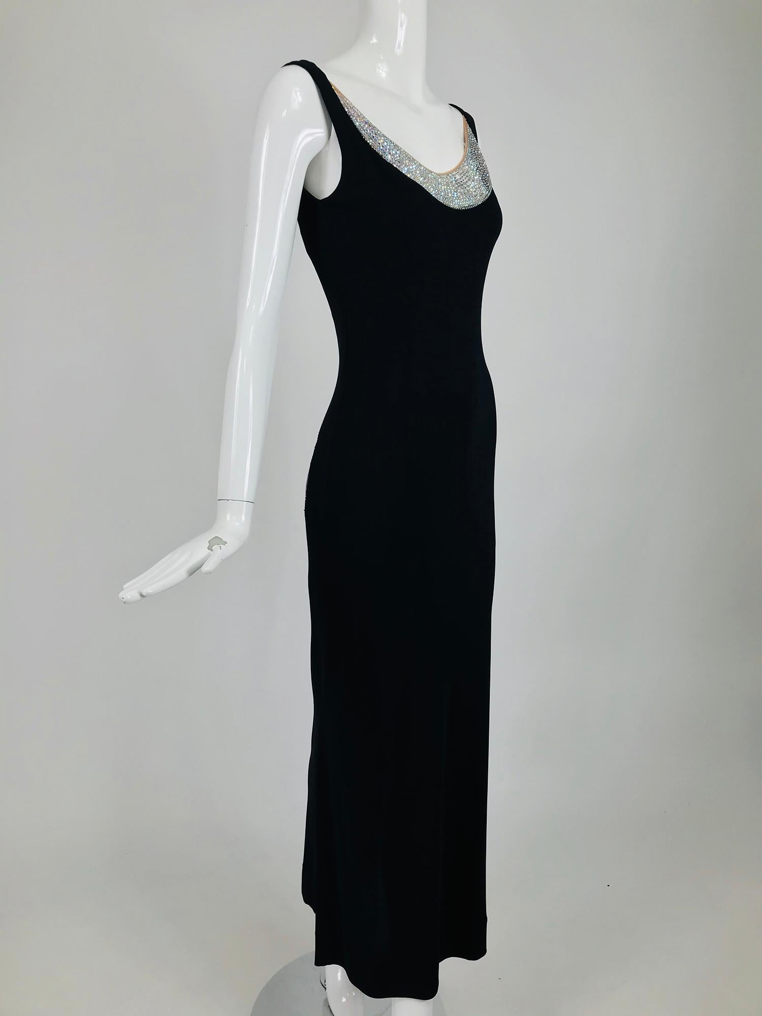 Noir JIKI Monte-Carlo - Robe dos nu en crêpe noir et maille de cristal en maille