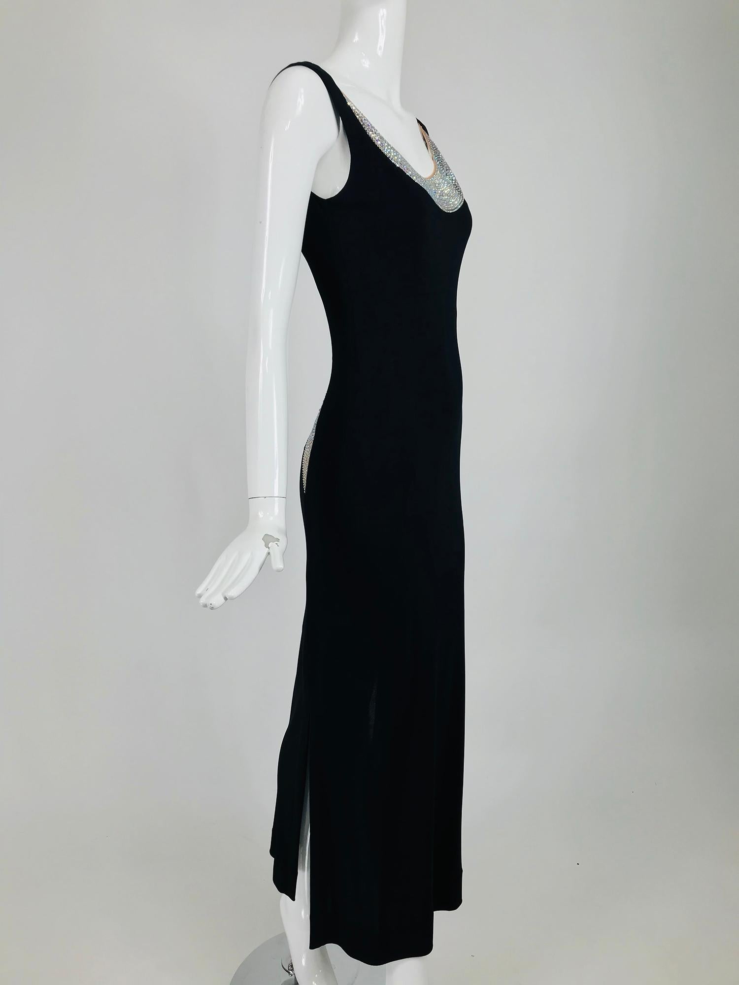 JIKI Monte-Carlo - Robe dos nu en crêpe noir et maille de cristal en maille Bon état à West Palm Beach, FL