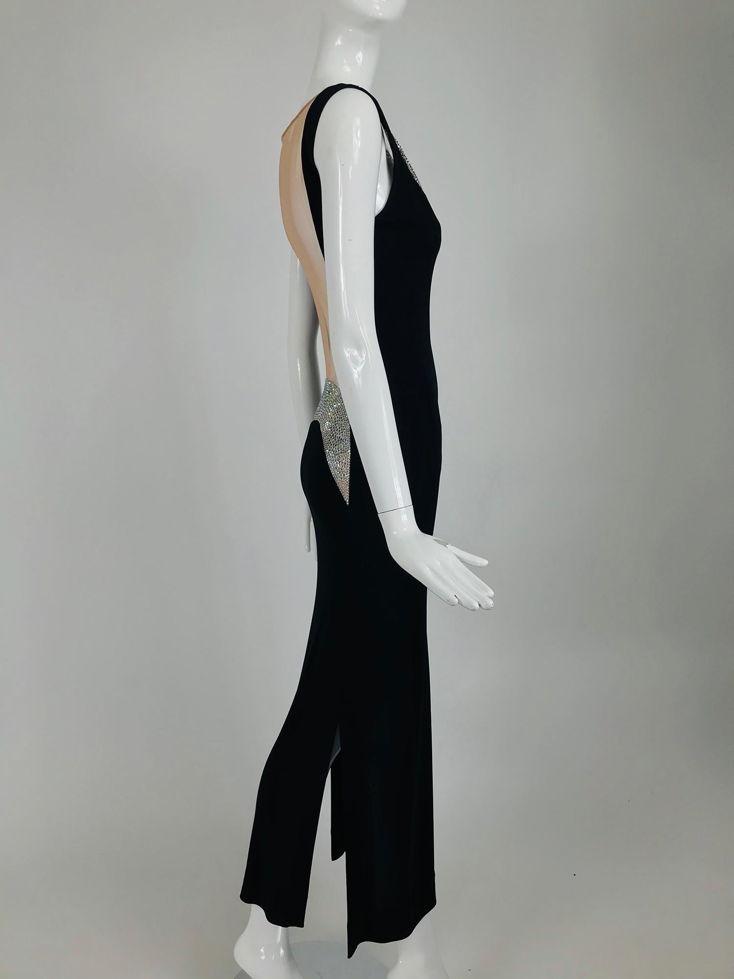  JIKI Monte-Carlo - Robe dos nu en crêpe noir et maille de cristal en maille Pour femmes 