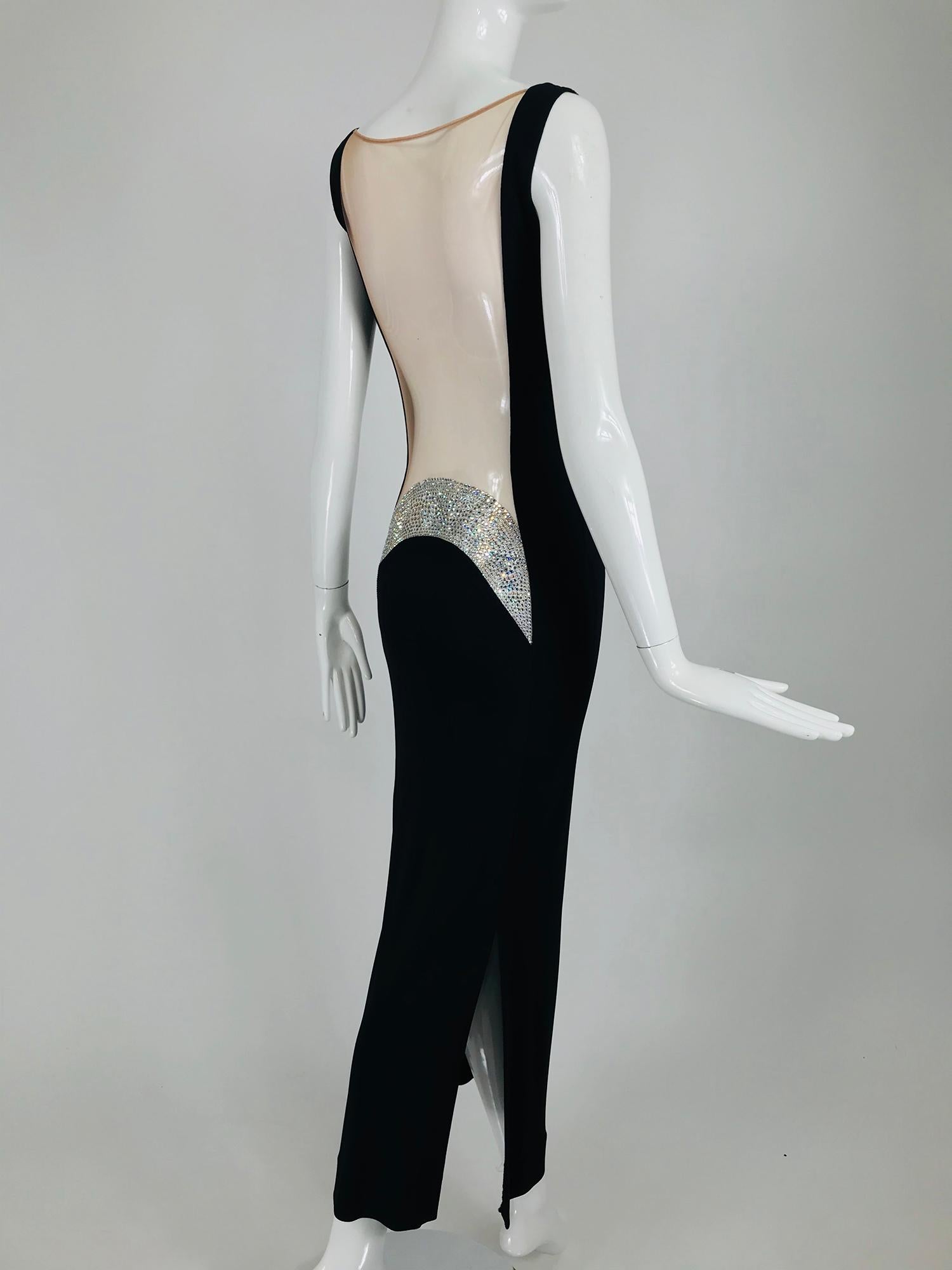 JIKI Monte-Carlo - Robe dos nu en crêpe noir et maille de cristal en maille 1