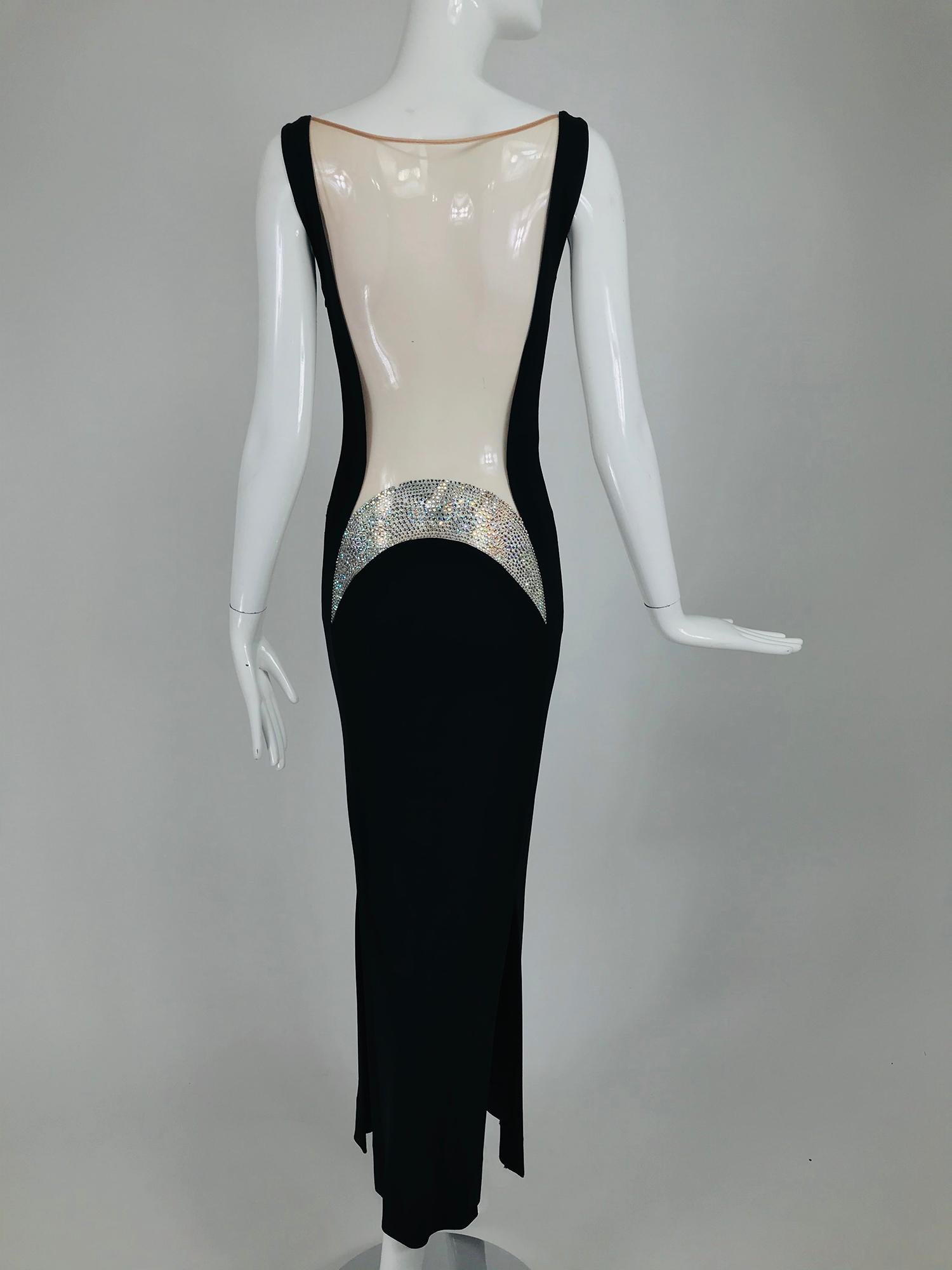 JIKI Monte-Carlo - Robe dos nu en crêpe noir et maille de cristal en maille 3