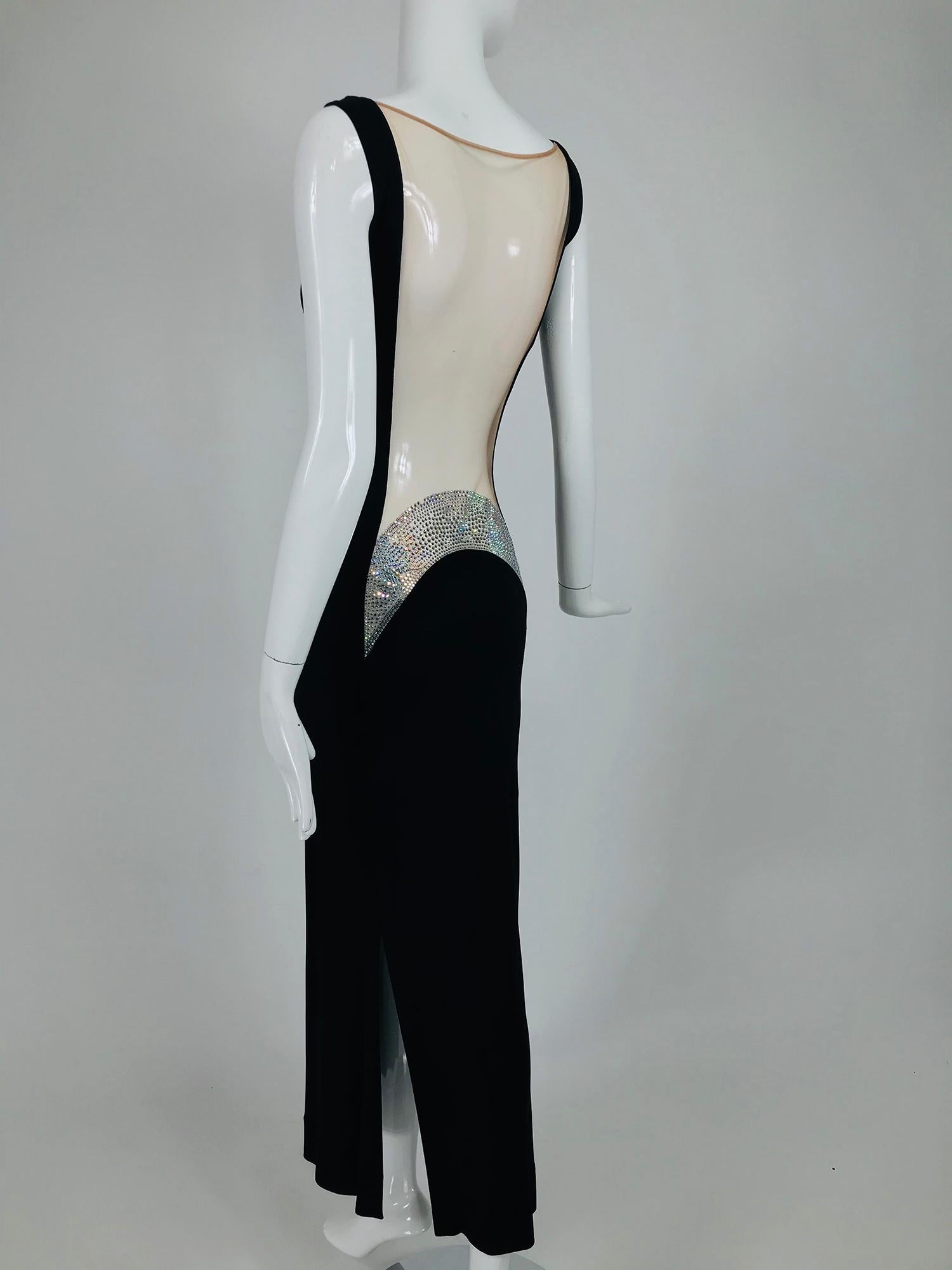 JIKI Monte-Carlo - Robe dos nu en crêpe noir et maille de cristal en maille 4