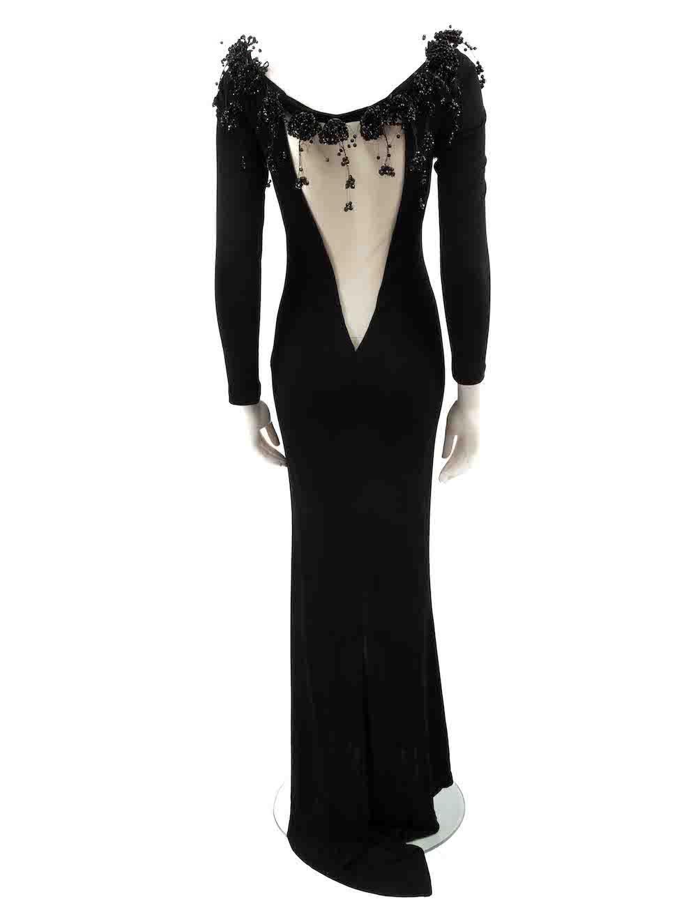 Jiki Monte Carlo Black V-Neck Embellished Maxi Dress Size M In Good Condition For Sale In London, GB