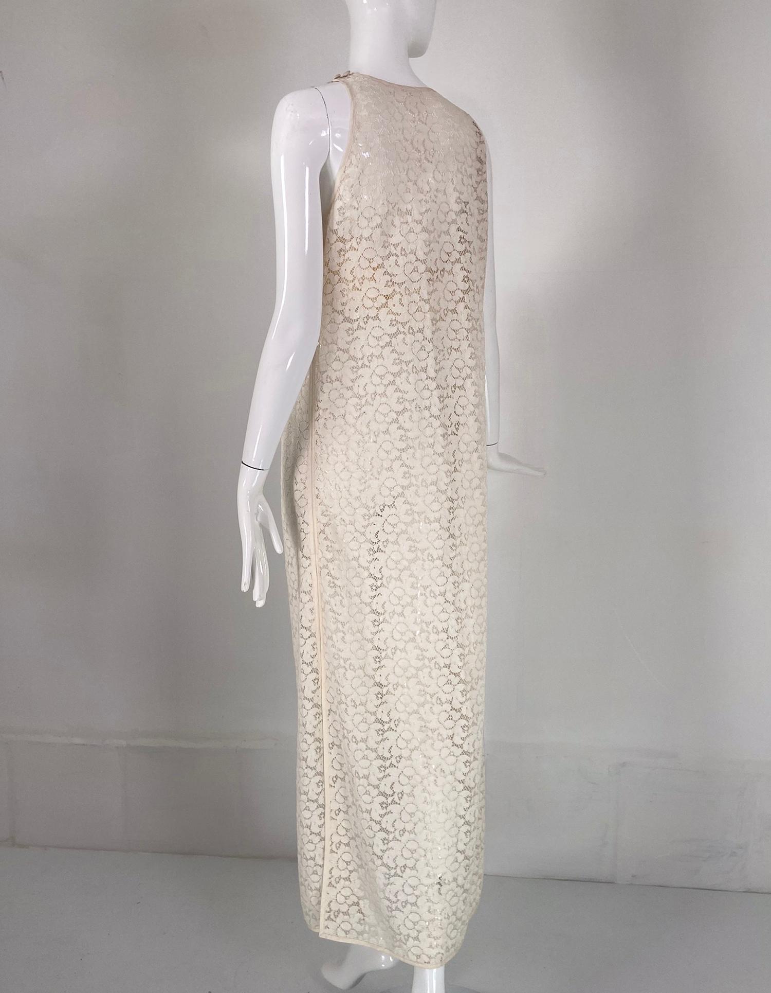 Jiki Monte Carlo Creations Off White Lace Maxi Shift Dress In Good Condition For Sale In West Palm Beach, FL