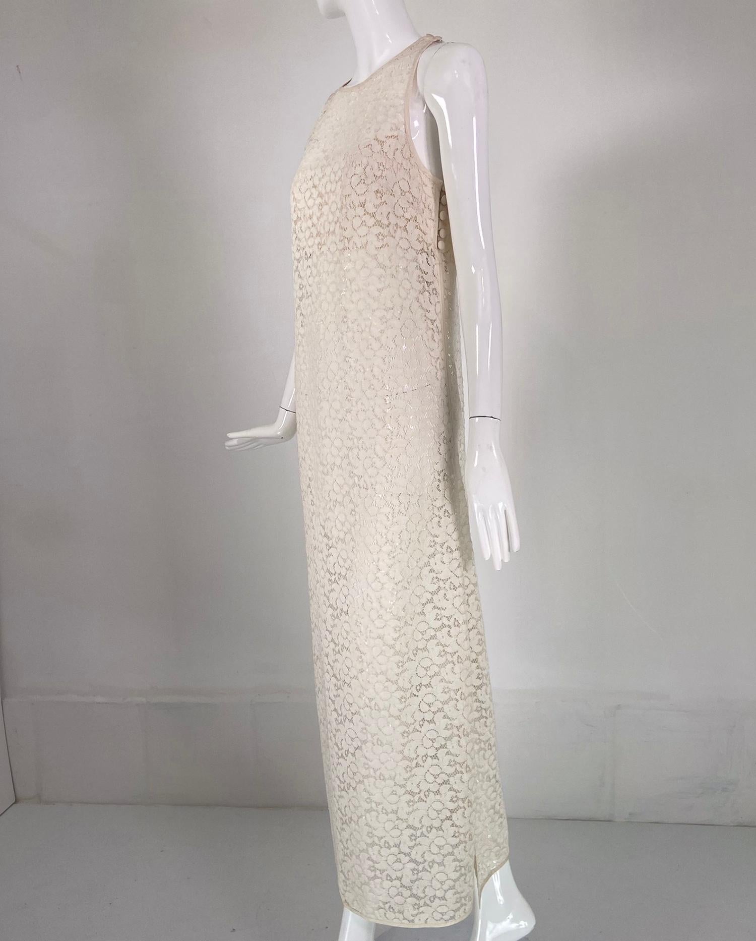 Women's Jiki Monte Carlo Creations Off White Lace Maxi Shift Dress For Sale