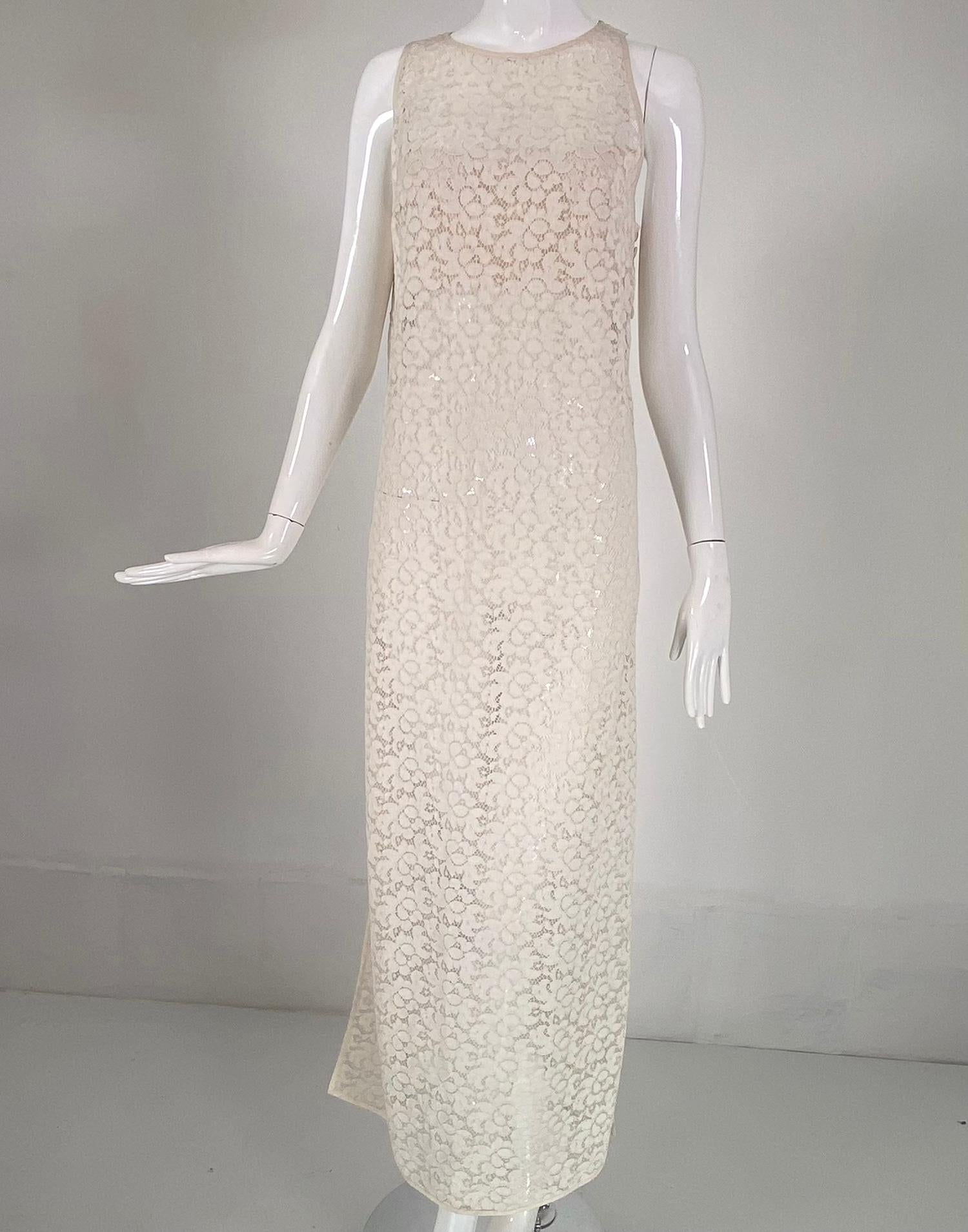 Jiki Monte Carlo Creations Off White Lace Maxi Shift Dress For Sale 1