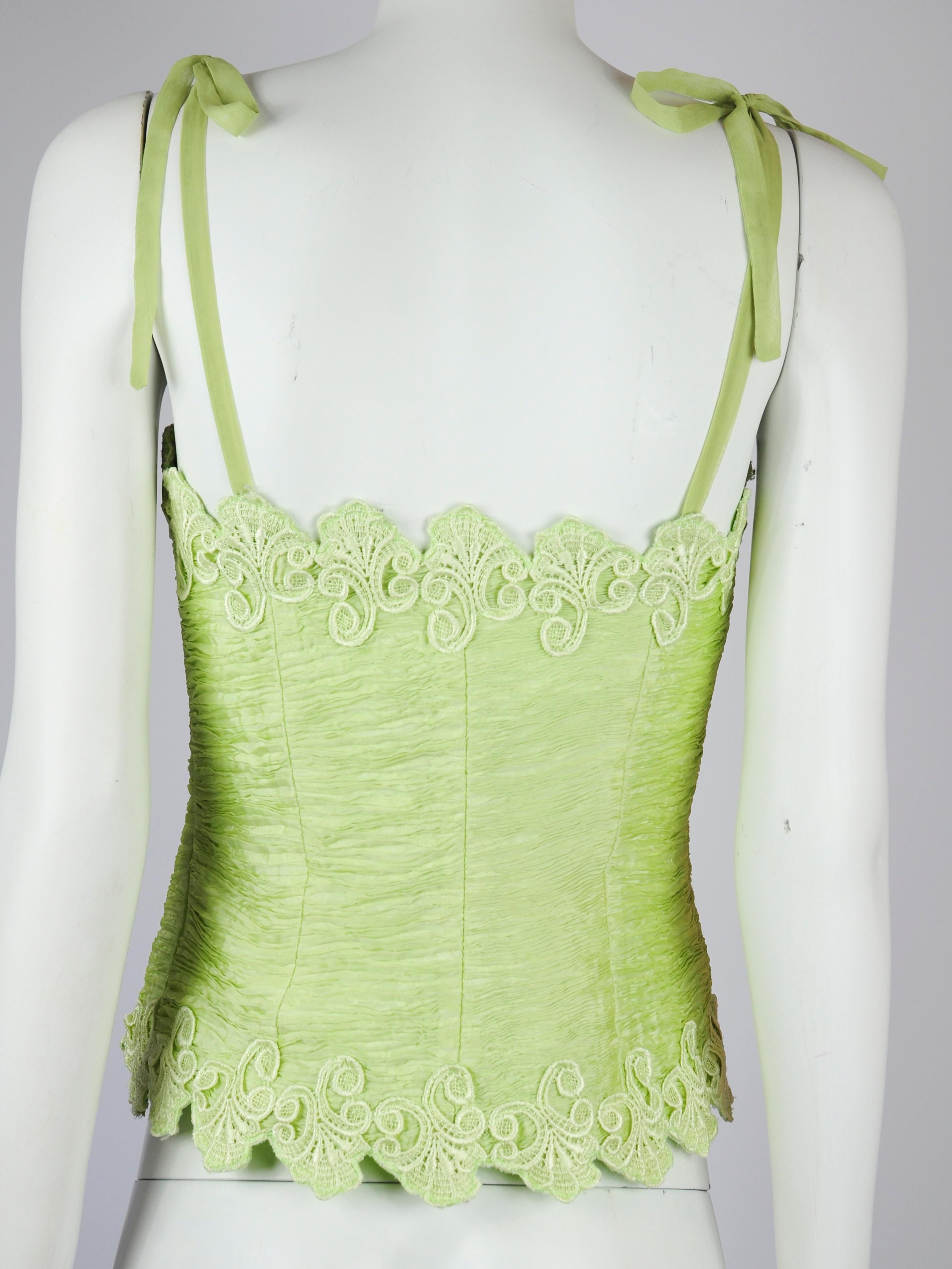 Jiki Monte Carlo Creations Plissé Lace Sleeveless Top with Bow detail 1990s For Sale 2