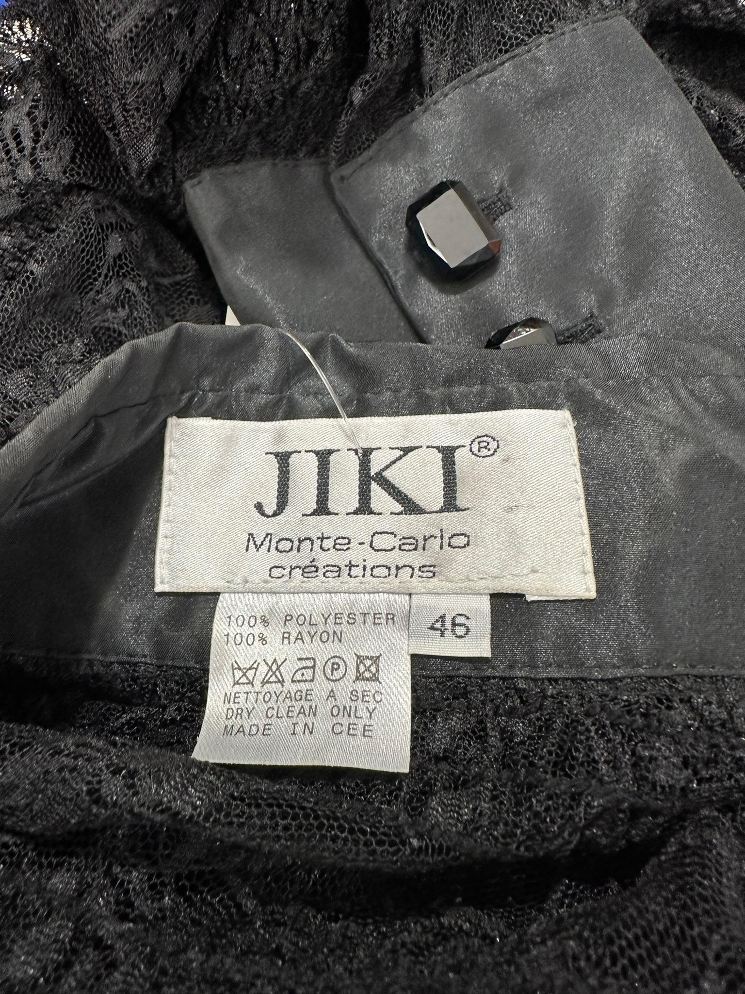 Jiki Monte Carlo Creations Sheer Black Lace with Sequins Ruffle Yoke Blouse EU46 For Sale 6