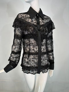 Jiki Monte Carlo Creations Camicetta in pizzo nero con paillettes e volant EU46