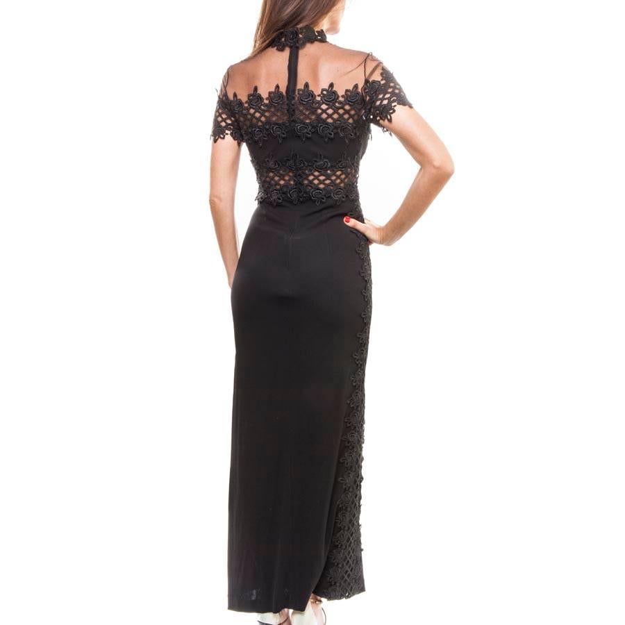 Jiki Monte Carlo Schwarzes langes Abendkleid aus Viskose-Tüll Damen im Angebot