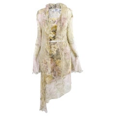 Jiki Monte Carlo Vintage 3 pièces jupe et veste en mousseline de soie à fleurs pastel