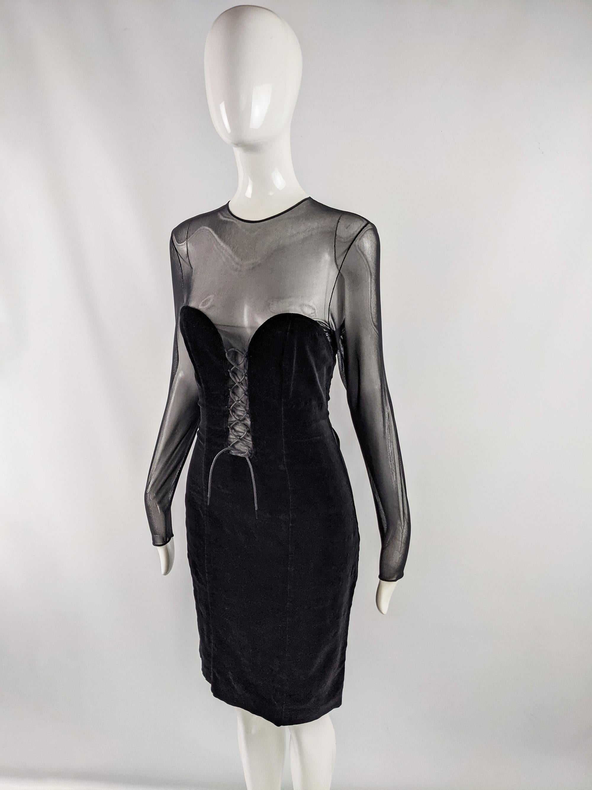 Jiki of Monte Carlo Vintage 90er Jahre Ultra Sexy Kleid aus durchsichtigem Samtgeflecht mit tiefem Ausschnitt im Zustand „Hervorragend“ im Angebot in Doncaster, South Yorkshire