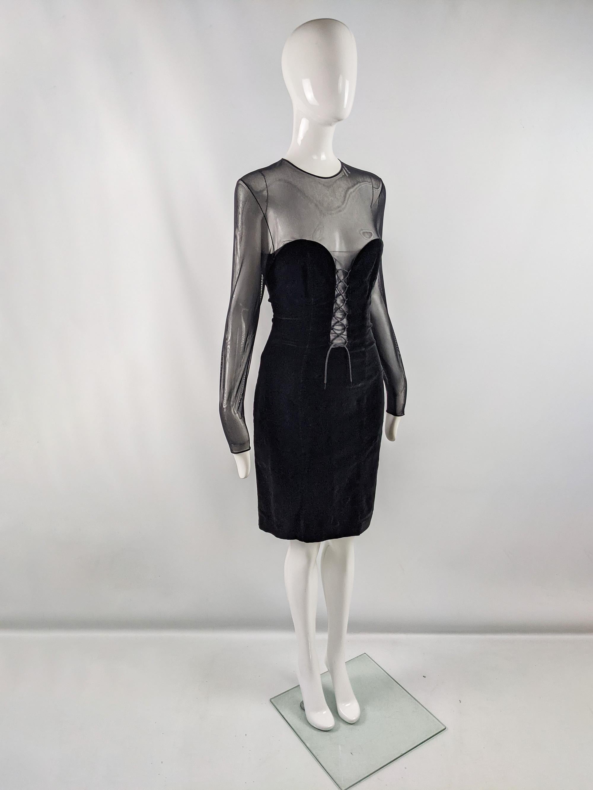 Jiki of Monte Carlo Vintage 90s Ultra Sexy Sheer Velvet Mesh Plunge Neck Dress In Excellent Condition For Sale In Doncaster, South Yorkshire
