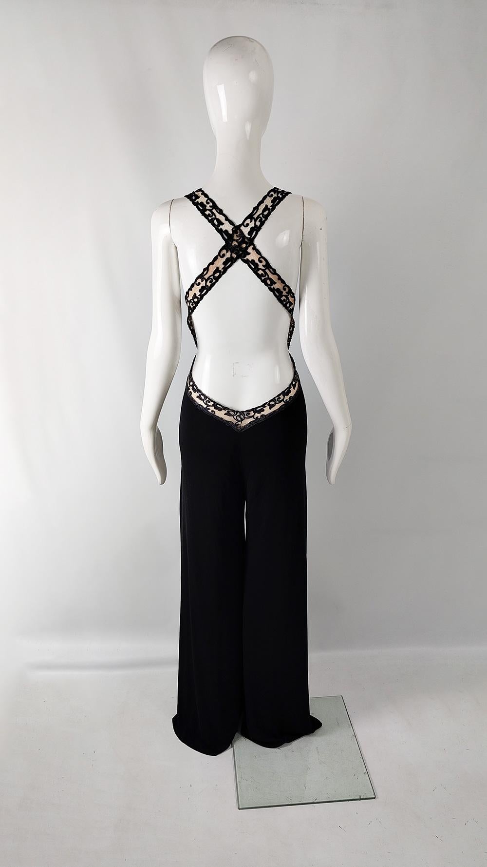 Jiki of Monte Carlo Vintage Incredibly Sexy Wide Leg Cut Out Plunging Jumpsuit For Sale 1