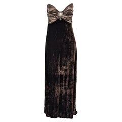 Jiki of Monte Carlo Vintage Sexy Plunge Dress Brown Velvet & Satin Evening Gown