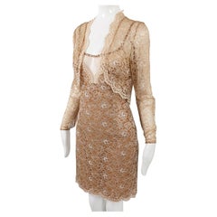 Jiki of Monte Carlo Vintage Sheer Lace Dress & Bolero Jacket Two Piece Ensemble